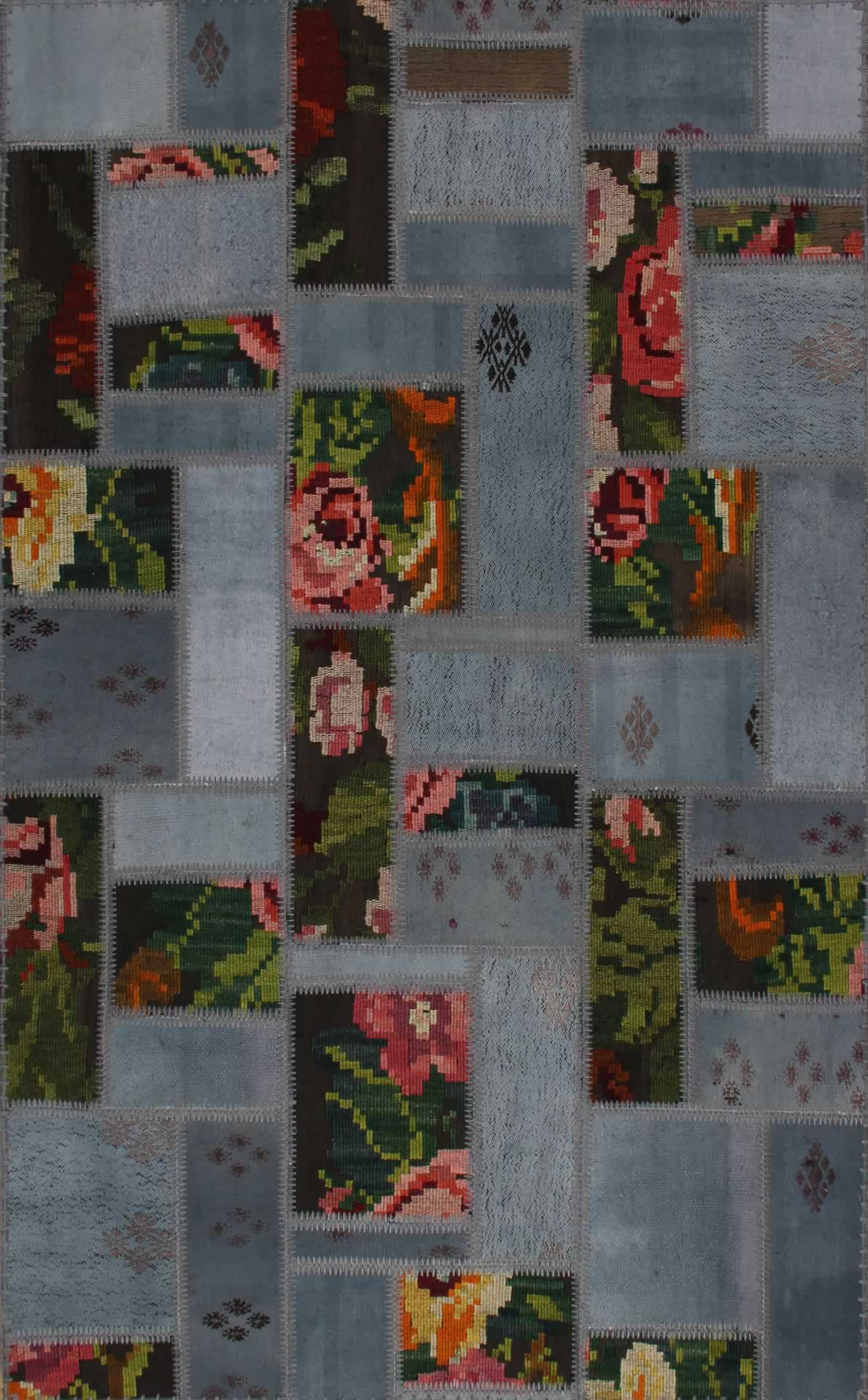 Handmade Patchwork Rug – Grey Cotton Area Rug With Traditional Hemp Design