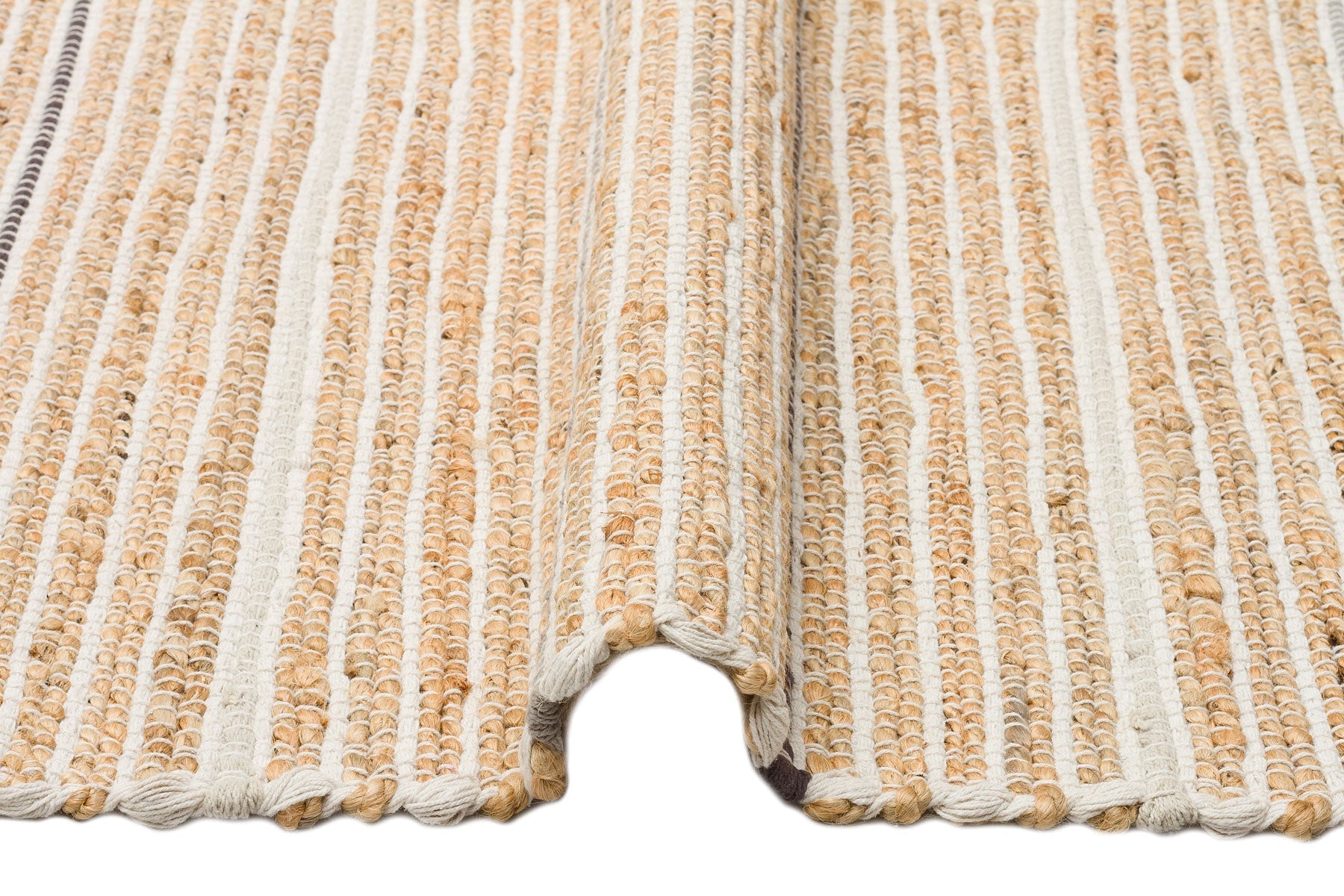 Handmade Jute Rug - Beige Striped Natural Jute Carpet With Soft Texture