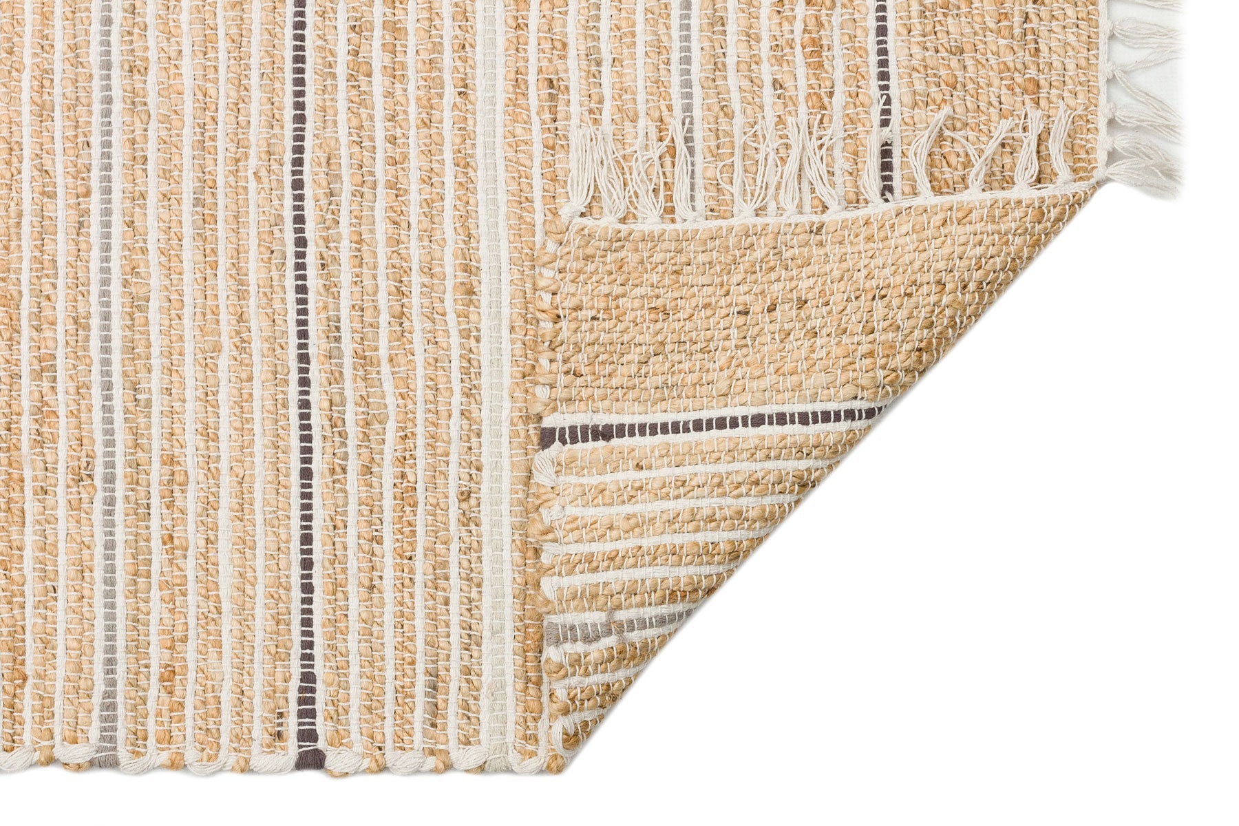 Handmade Jute Rug - Beige Striped Natural Jute Carpet With Soft Texture