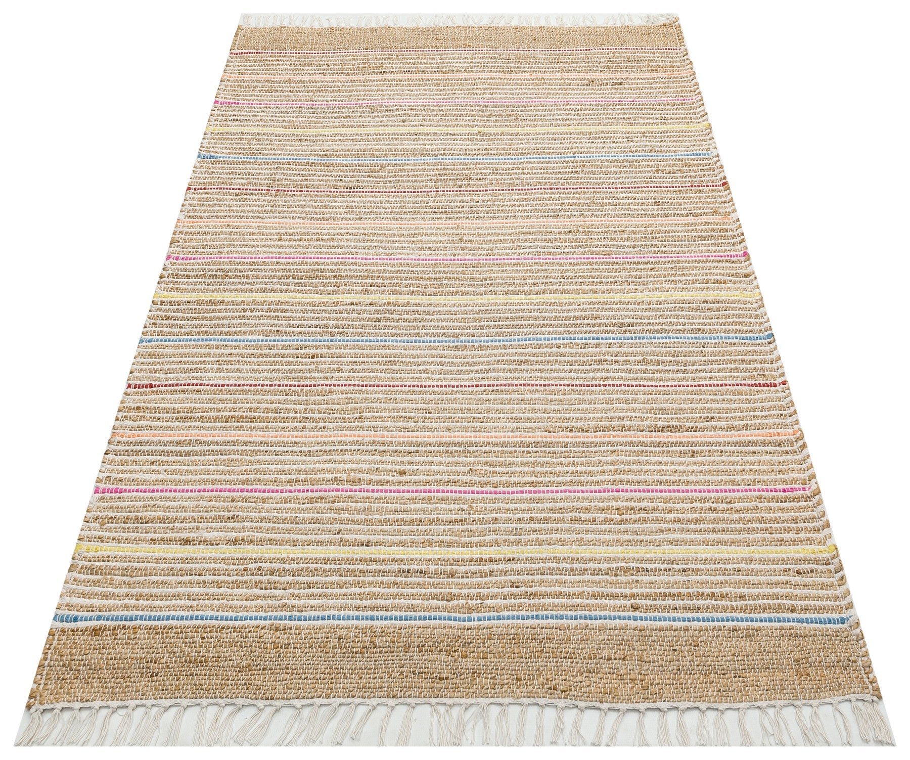Handmade Jute Rug – Beige Striped Natural Jute Carpet | Soft Texture, Dust Free