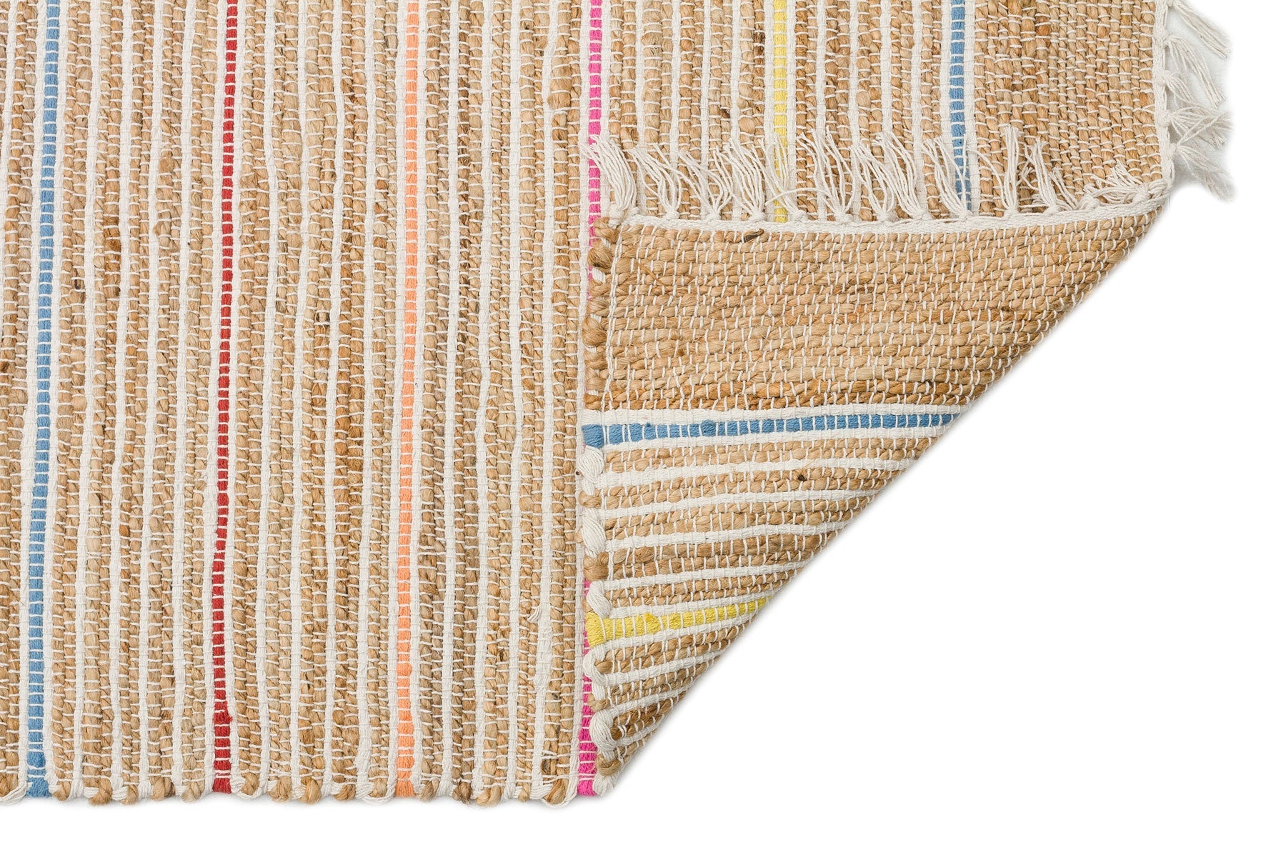 Handmade Jute Rug – Beige Striped Natural Jute Carpet | Soft Texture, Dust Free