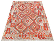Washable Cotton Kilim - Orange Geometric Double Sided Rug With Jute Straw Look