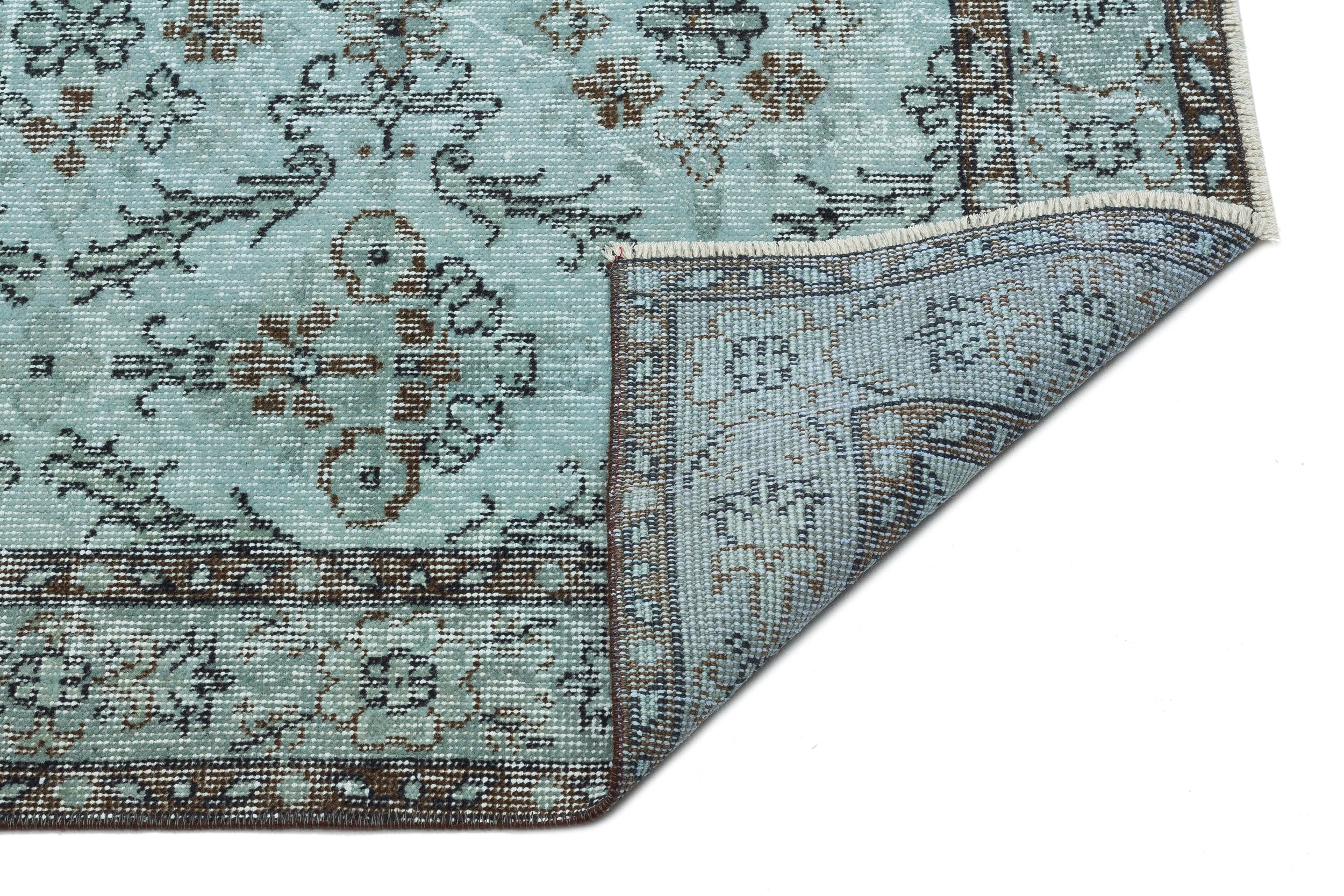 Atina Green Vintage Wool Handmade Area Rug 4'11" x 8'7"