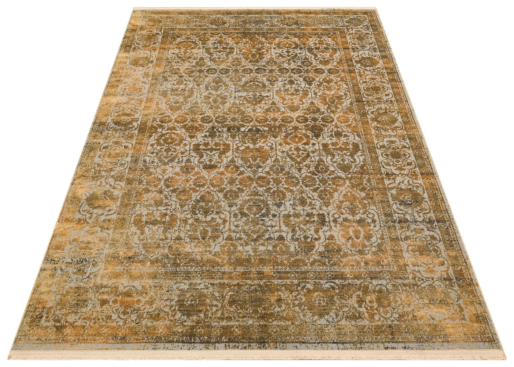 Vintage Area Rug – Lecce Gold Overdyed Machine Made Rug With Soft Silky Carpet