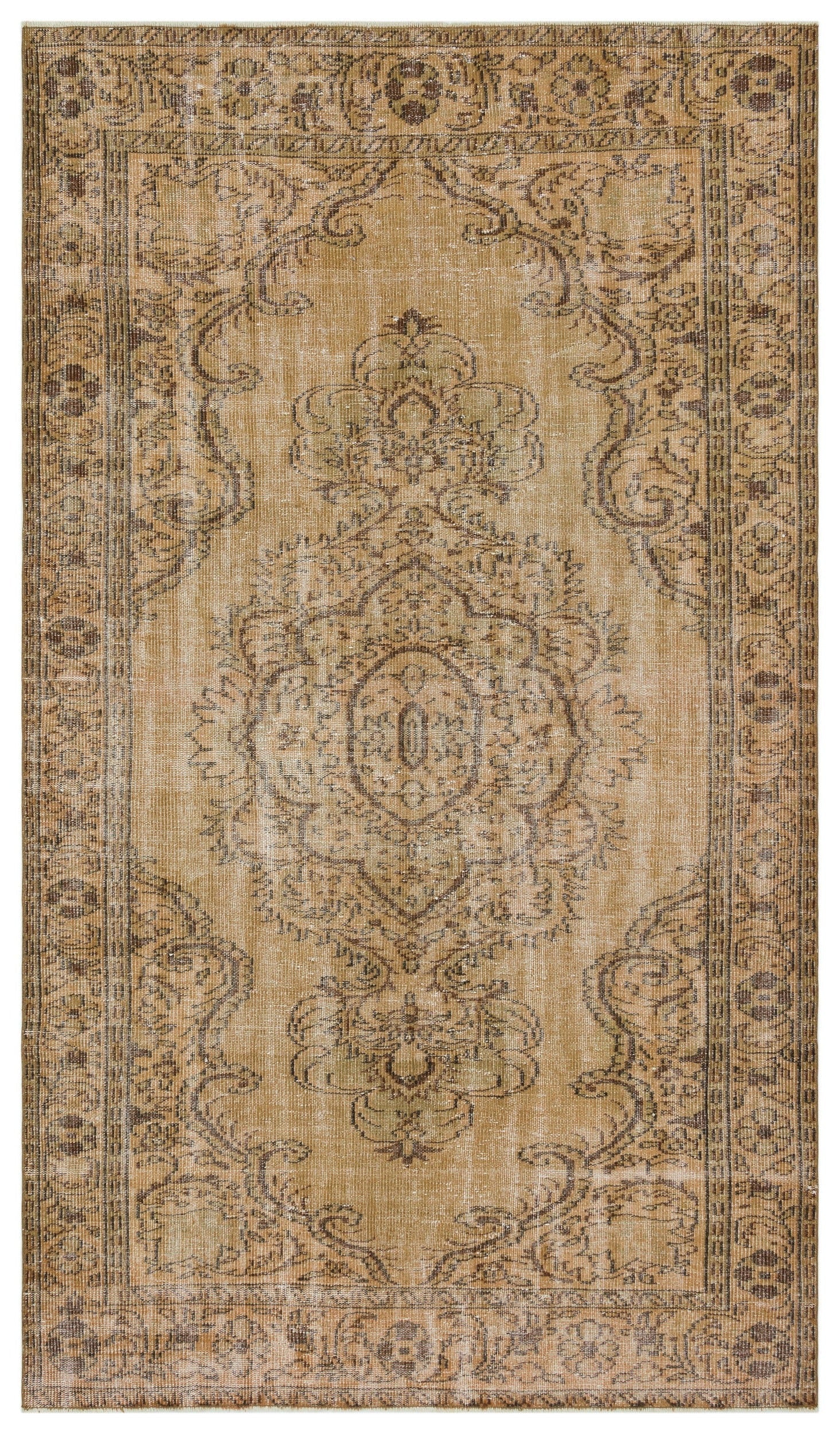 Atina Brown Vintage Wool Handmade Area Rug 5'5" x 9'6"