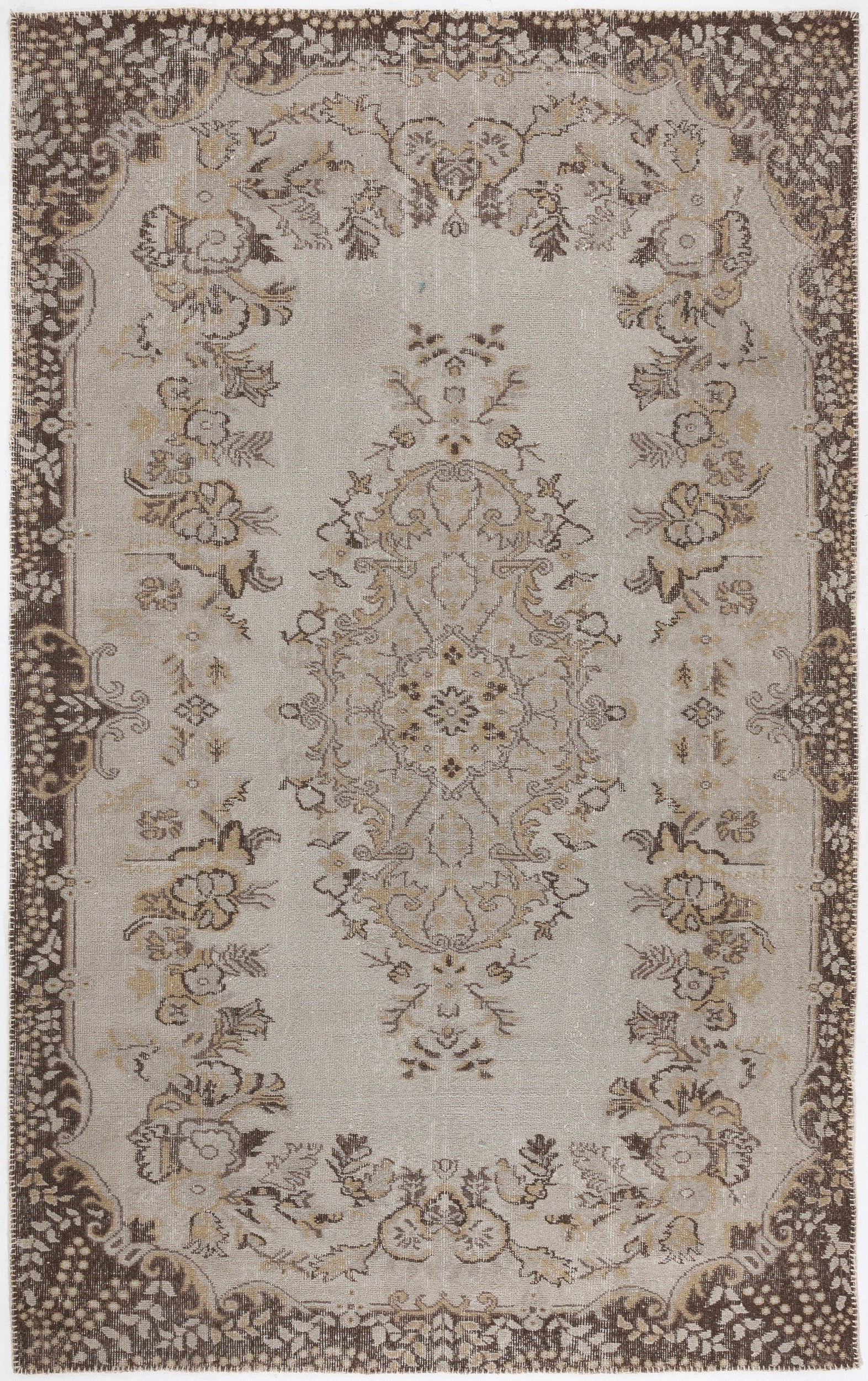 Atina Beige Vintage Wool Handmade Area Rug 6'1" x 9'8"
