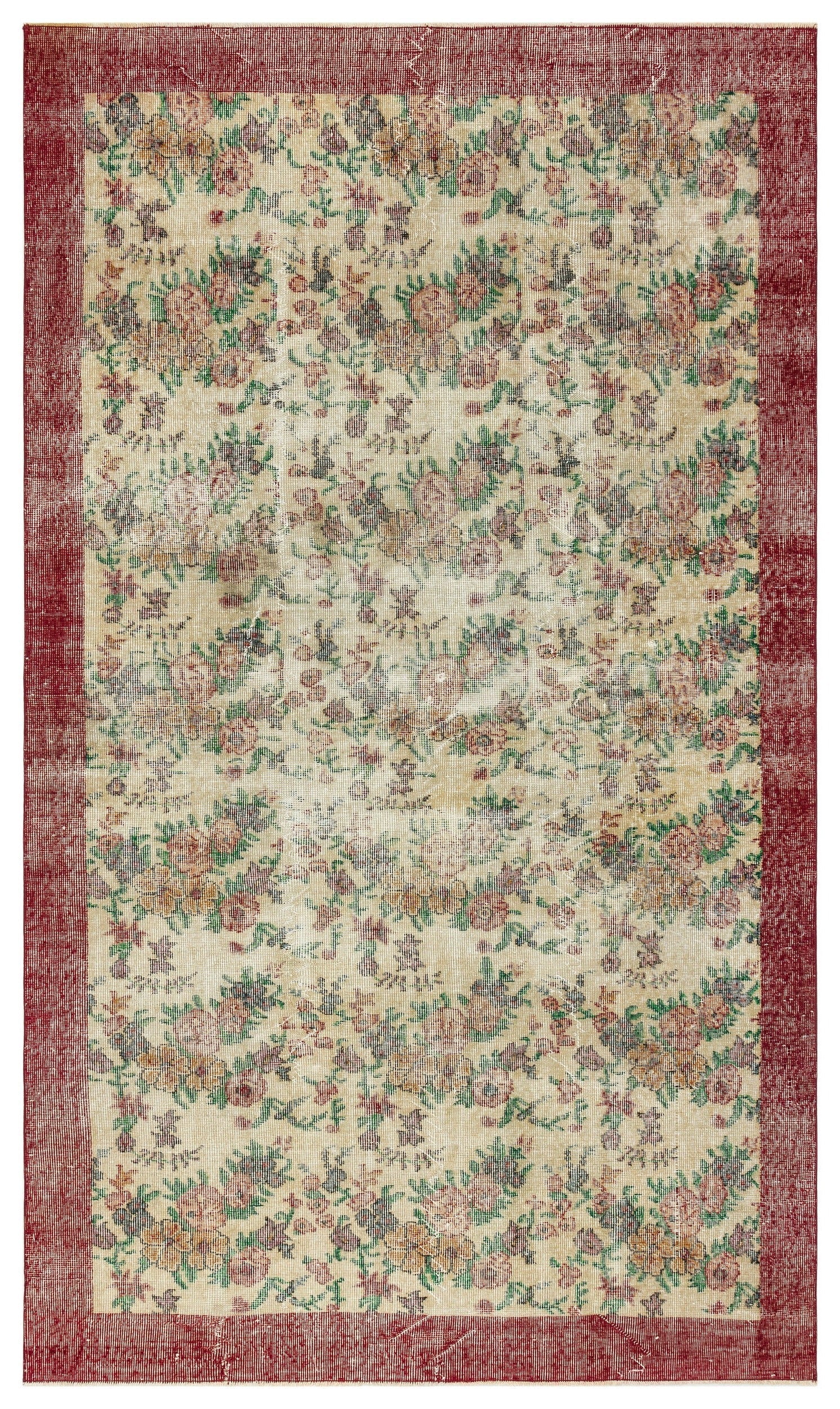 Atina Beige Vintage Wool Handmade Area Rug 5'5" x 9'1"
