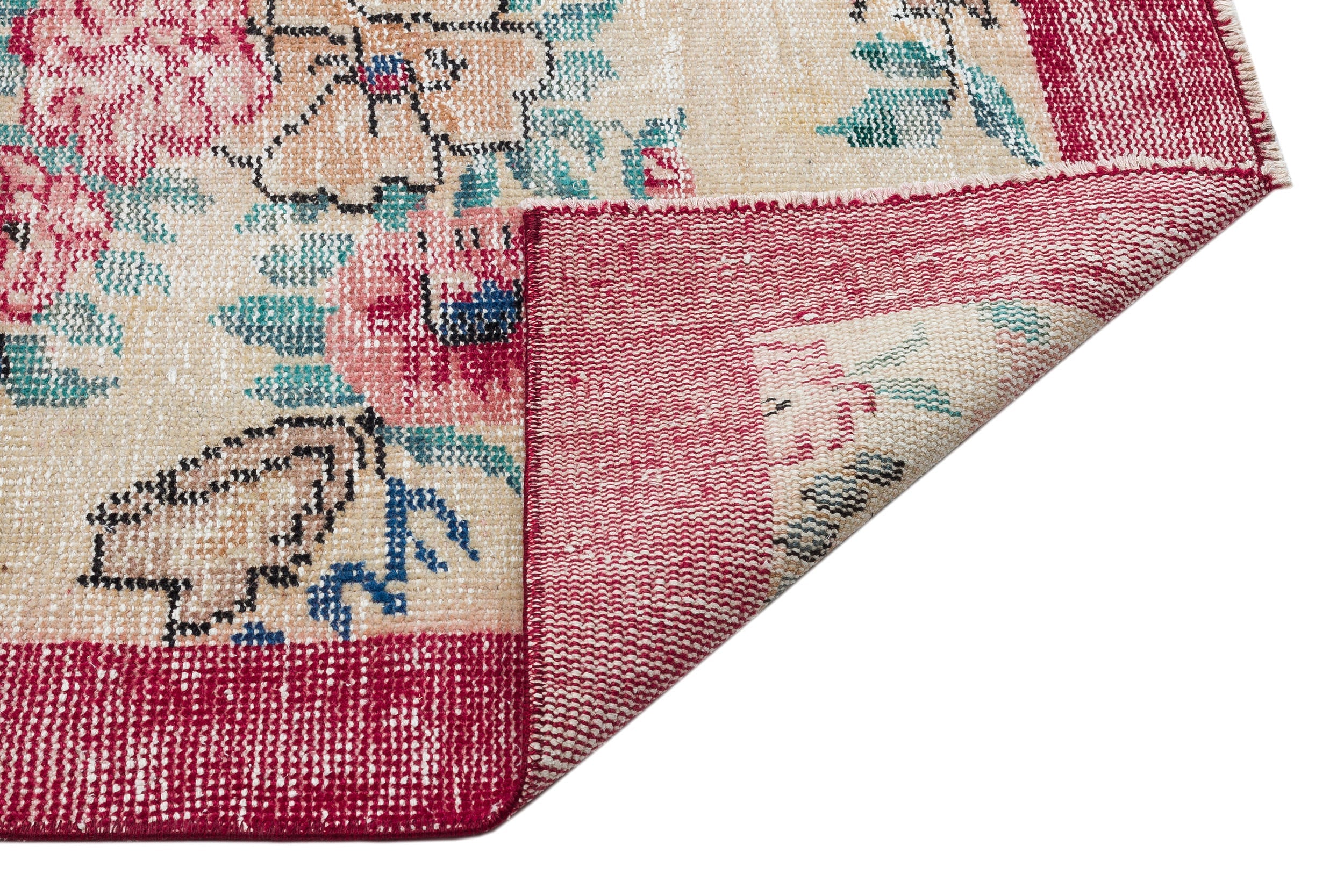Atina Beige Vintage Wool Handmade Area Rug 5'5" x 10'2"