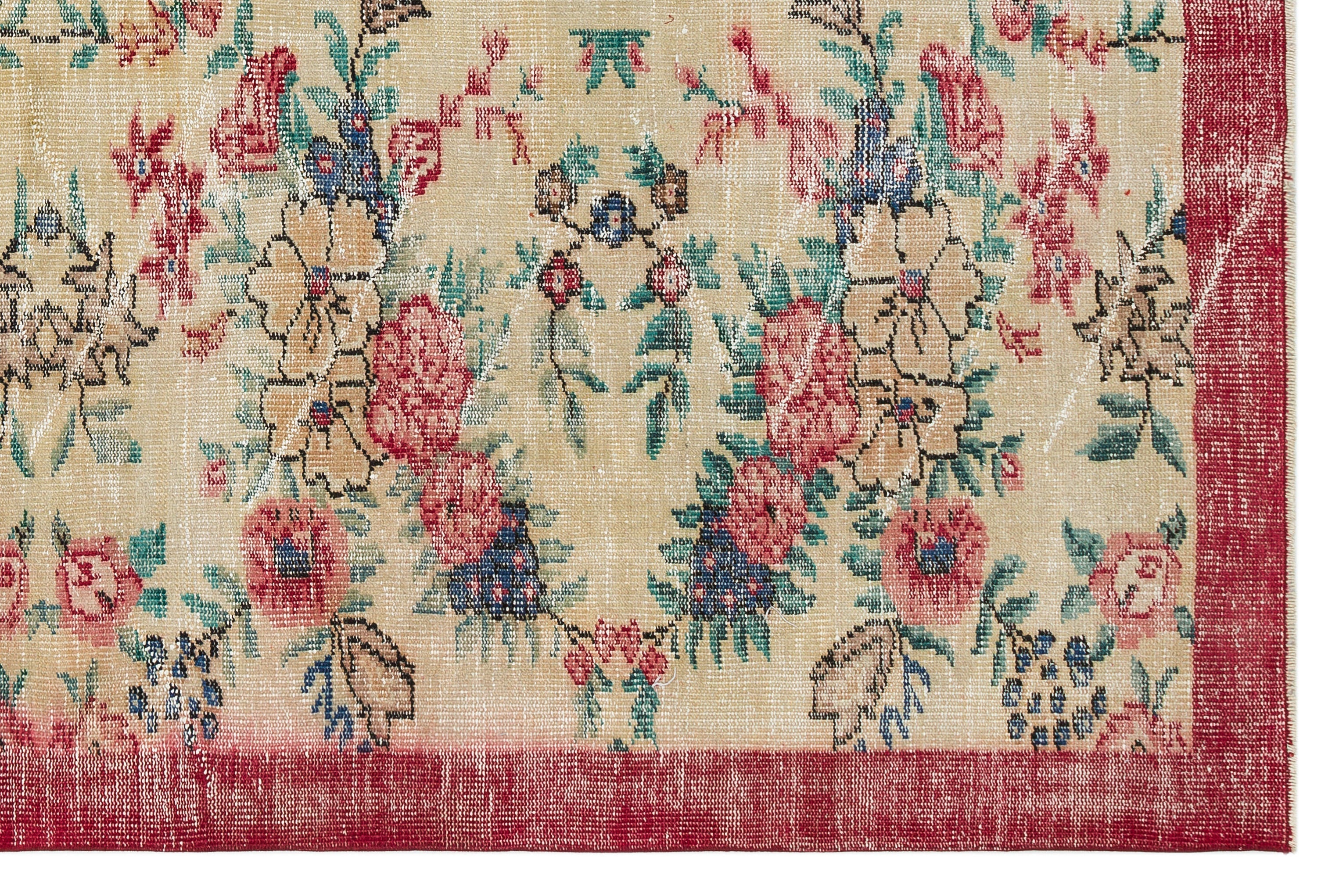 Atina Beige Vintage Wool Handmade Area Rug 5'5" x 10'2"