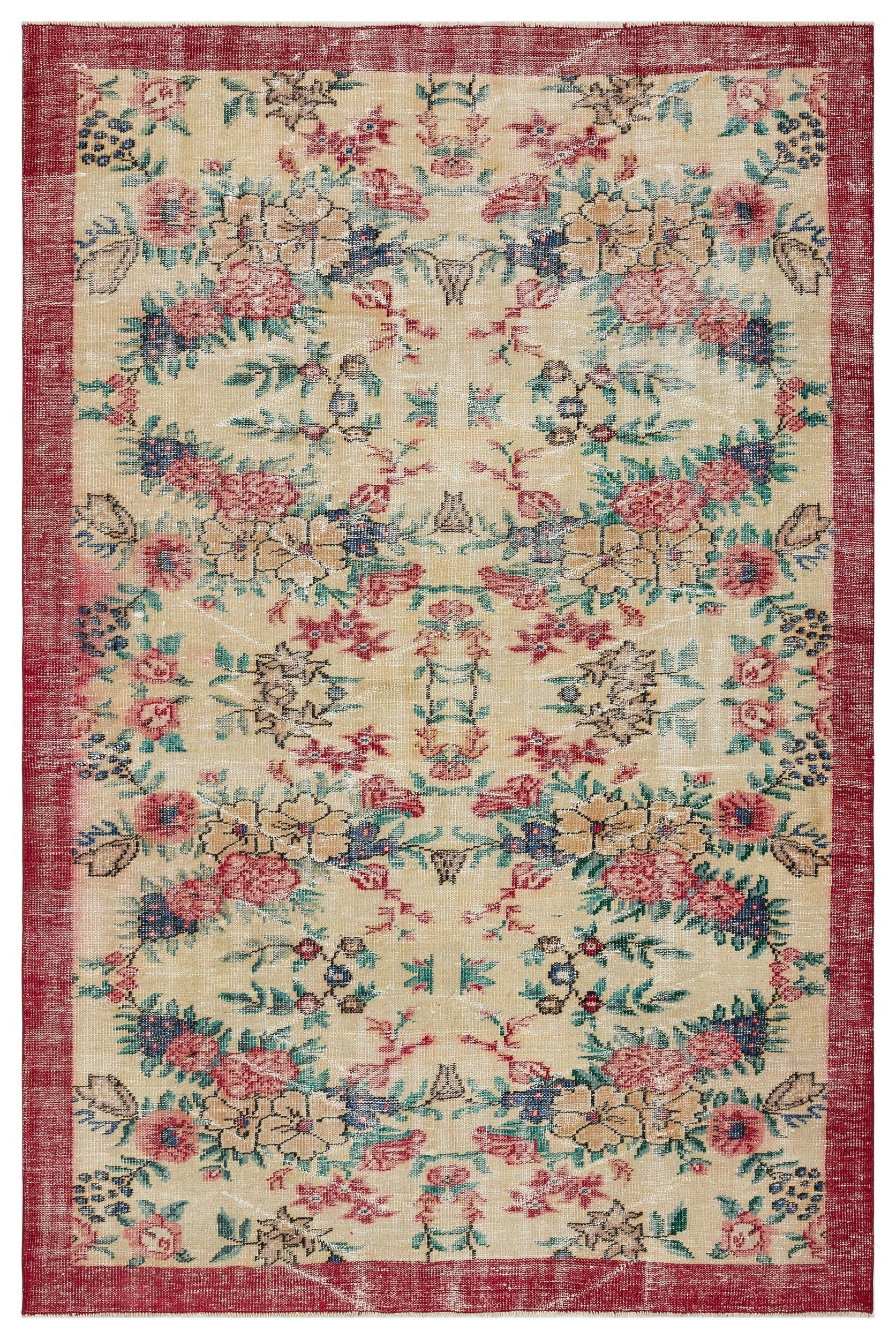 Atina Beige Vintage Wool Handmade Area Rug 5'5" x 10'2"