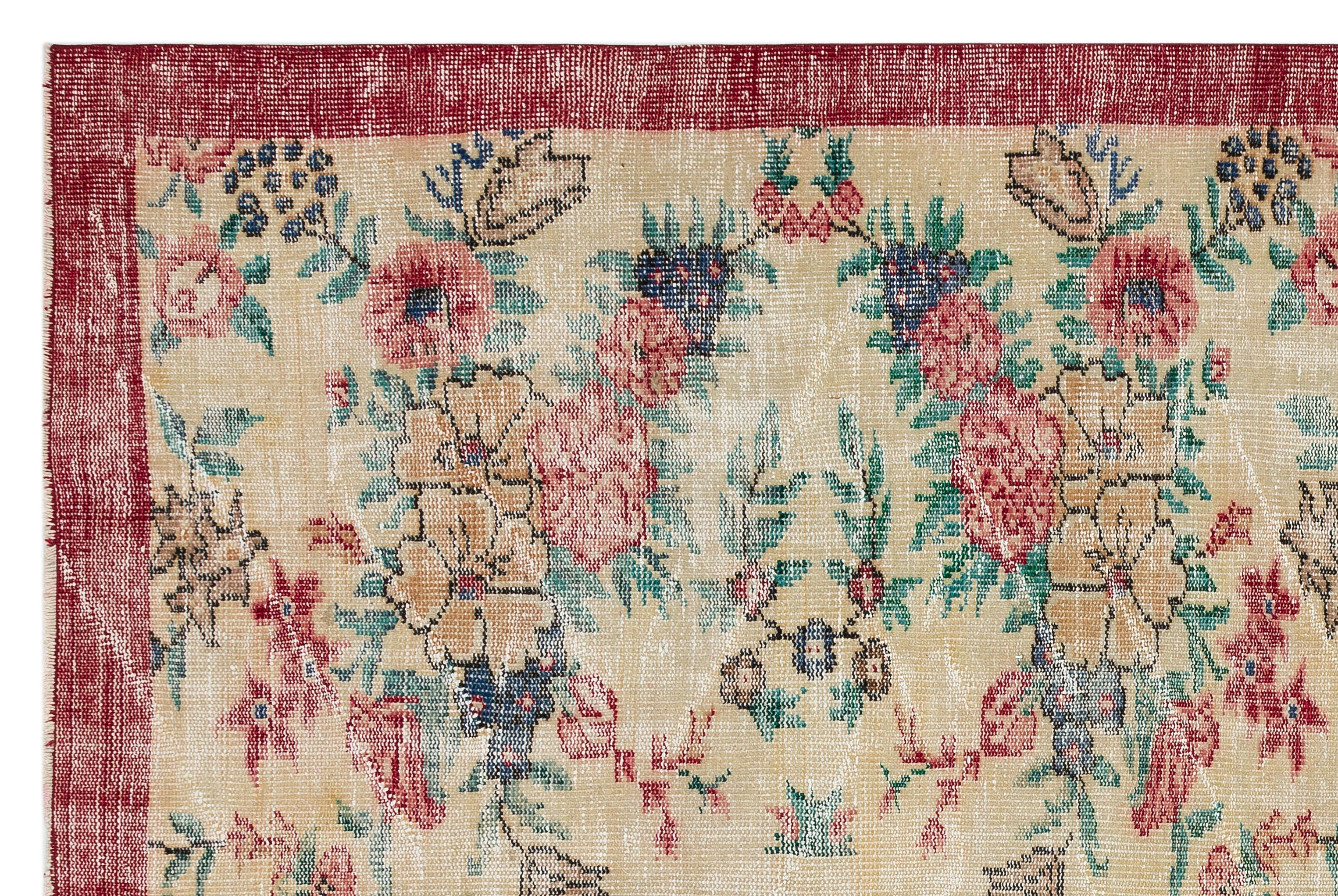 Atina Beige Vintage Wool Handmade Area Rug 5'5" x 10'2"