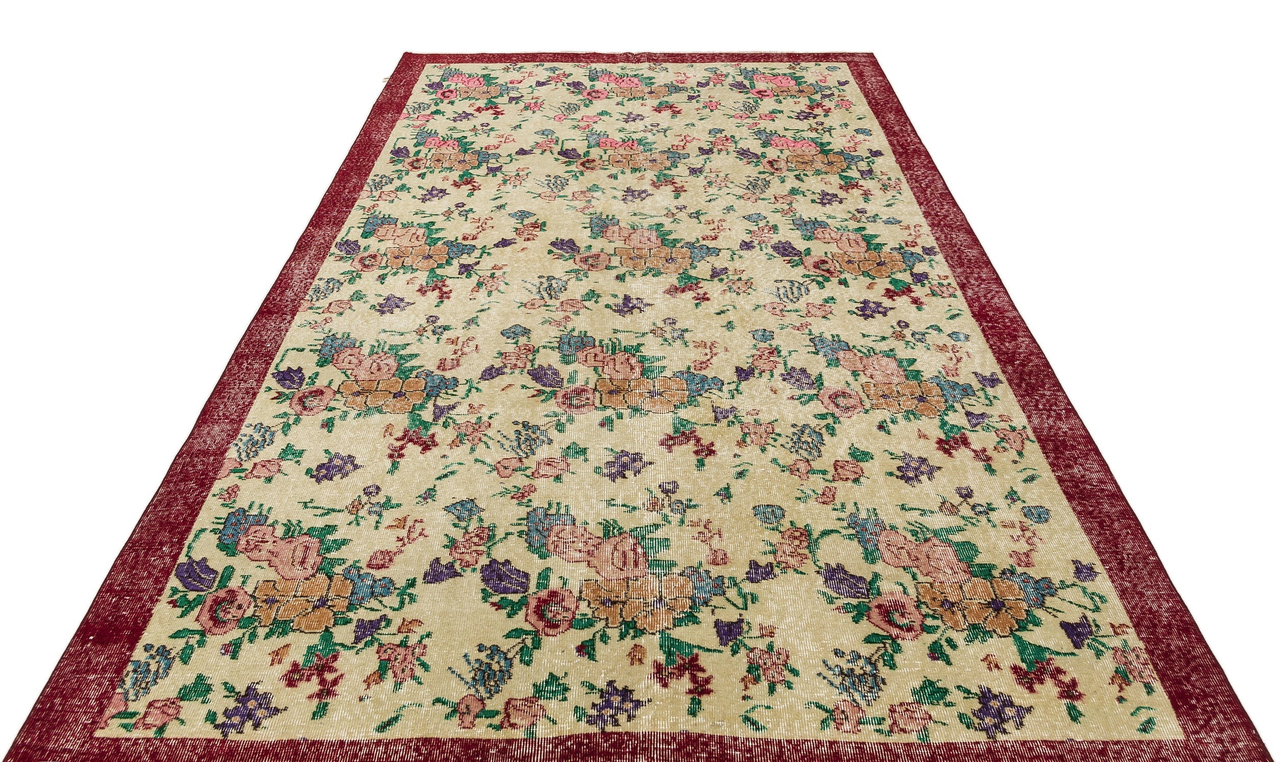 Atina Beige Vintage Wool Handmade Area Rug 6'3" x 9'8"