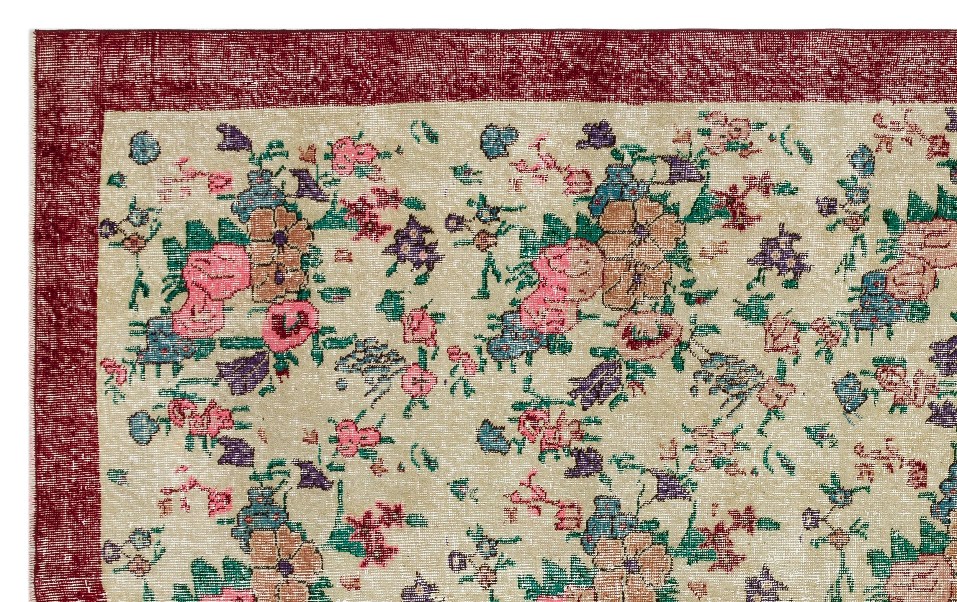 Atina Beige Vintage Wool Handmade Area Rug 6'3" x 9'8"