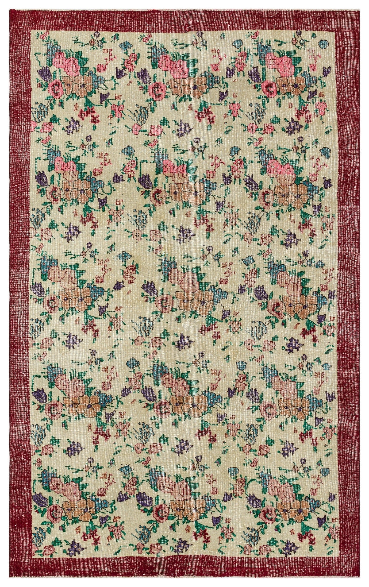 Atina Beige Vintage Wool Handmade Area Rug 6'3" x 9'8"