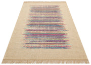 Cotton Kilim Rug – Beige Striped Kilim Carpet | Non Slip Area Rug, Flatweave Floor Mat