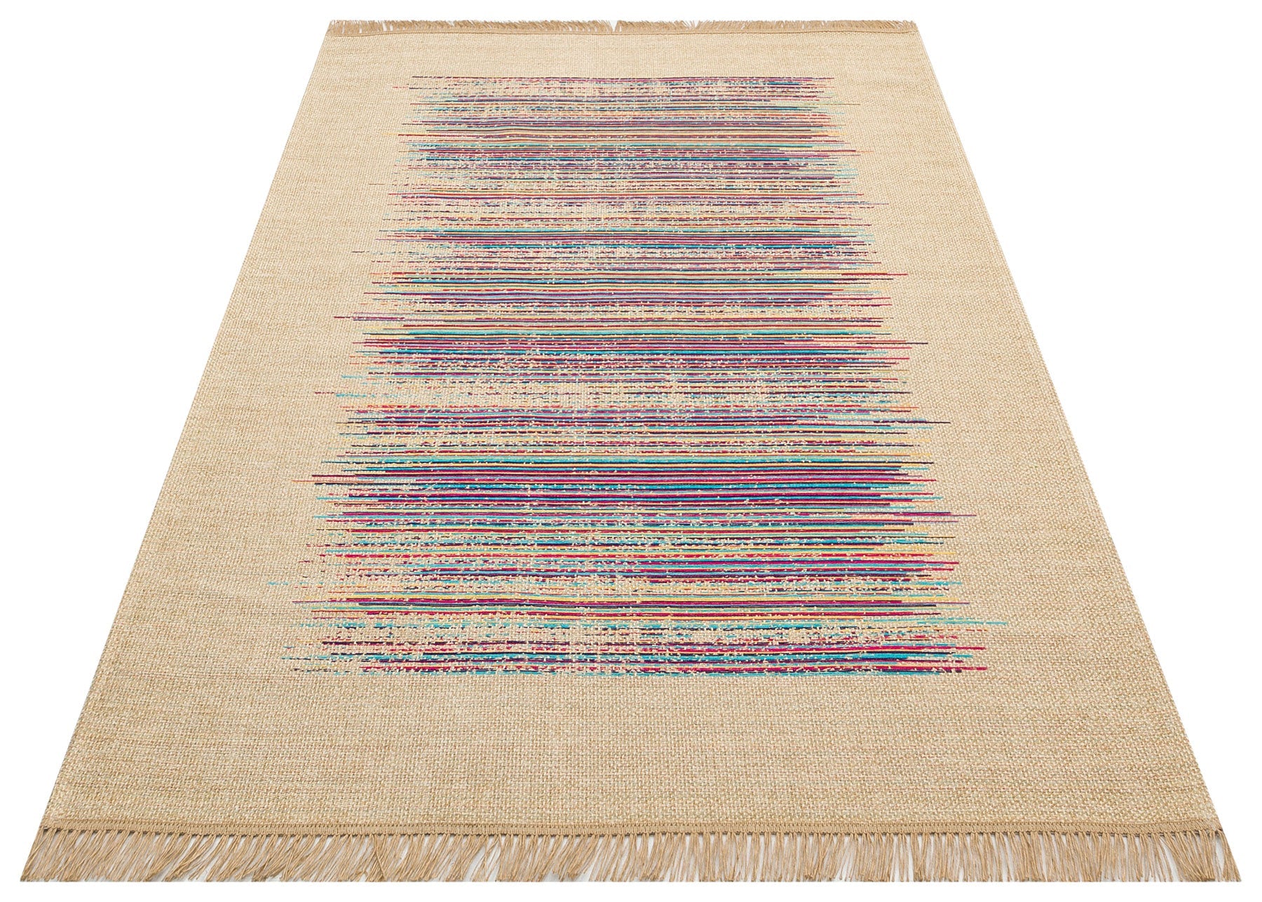 Cotton Kilim Rug – Beige Striped Kilim Carpet | Non Slip Area Rug, Flatweave Floor Mat