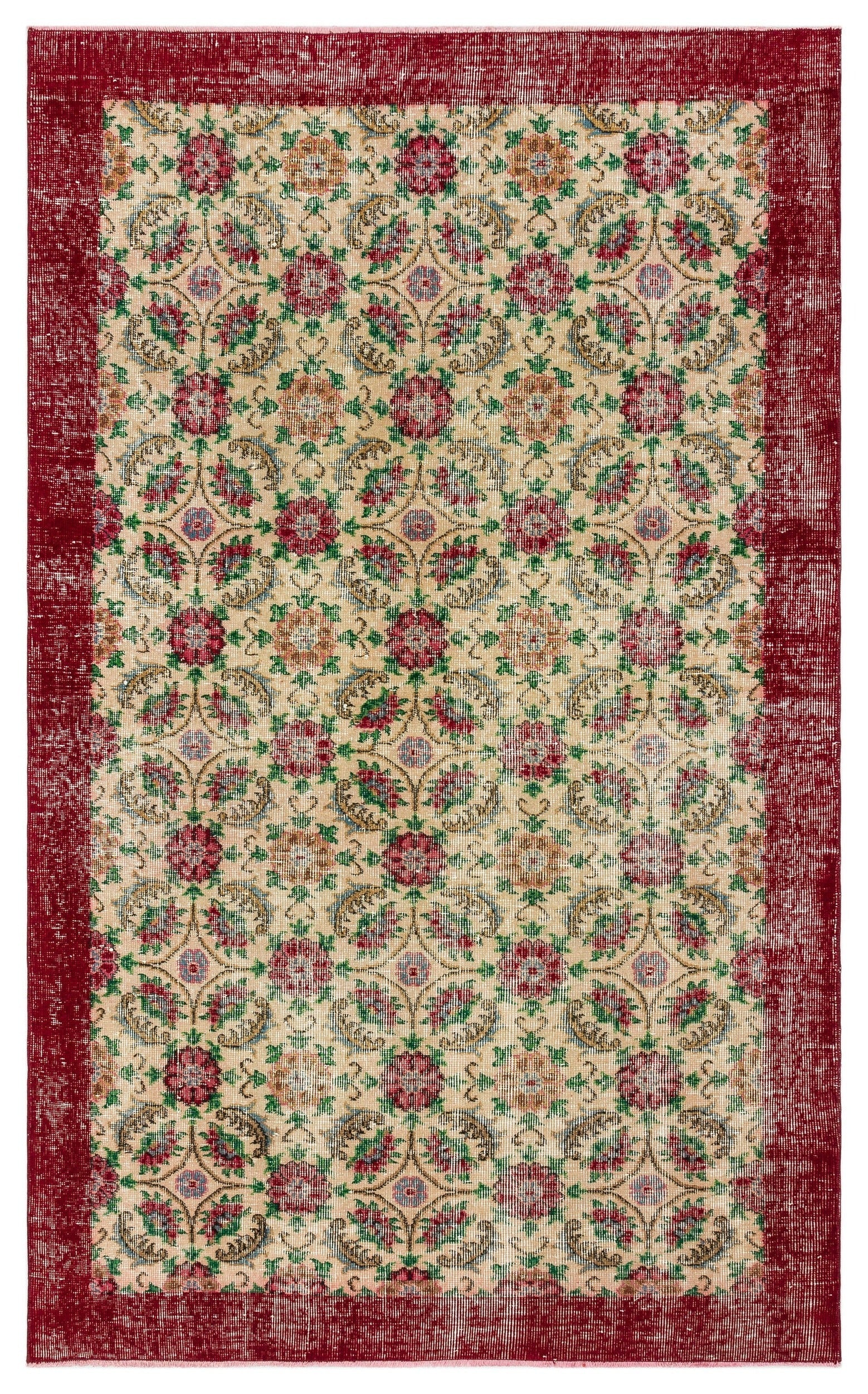 Atina Cream Vintage Wool Handmade Area Rug 4'8" x 7'8"