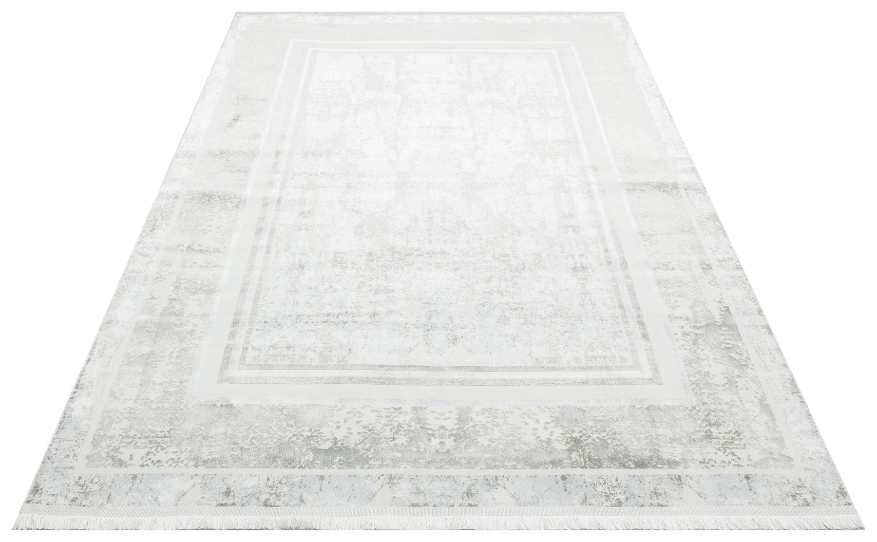 Grey Area Rug - Machine Made Rug With Non Slip Backing | Modern Carpet Frame Pattern