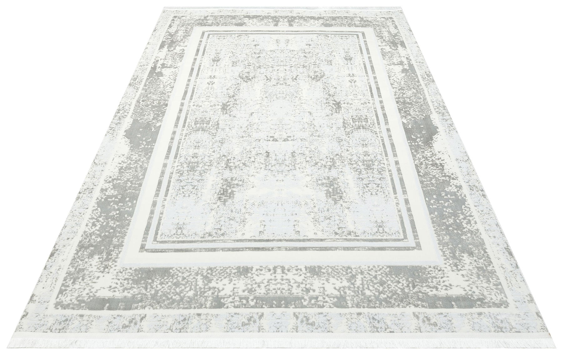 Grey Area Rug - Machine Made Rug With Non Slip Backing | Modern Carpet Frame Pattern