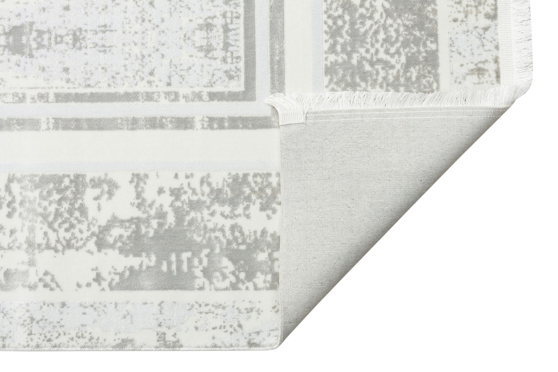 Grey Area Rug - Machine Made Rug With Non Slip Backing | Modern Carpet Frame Pattern