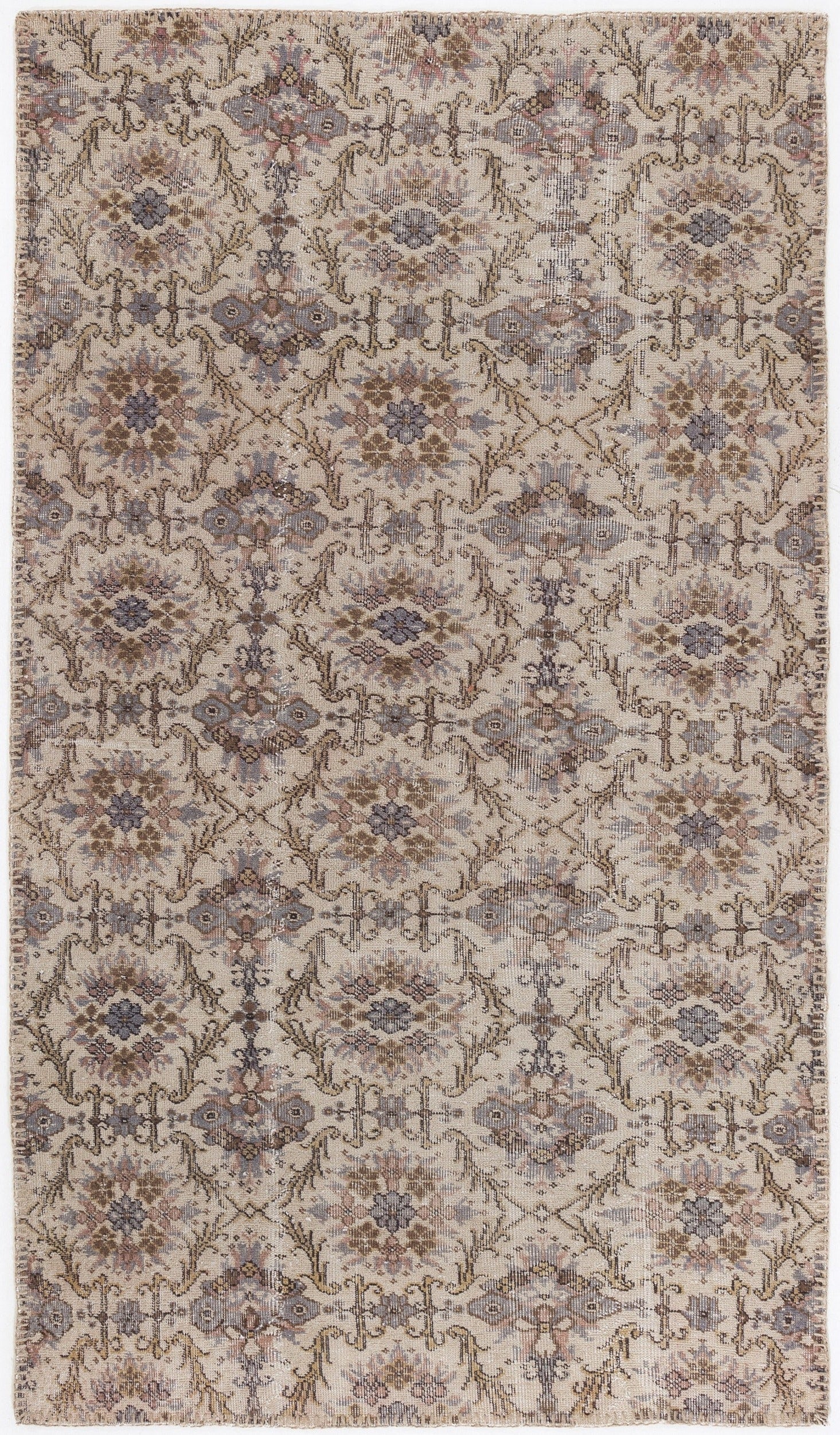 Atina Beige Vintage Wool Handmade Area Rug 4'8" x 8'2"