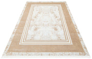 Machine Made Area Rug – Washable Non Slip Cream Frame Rug With Soft Texture