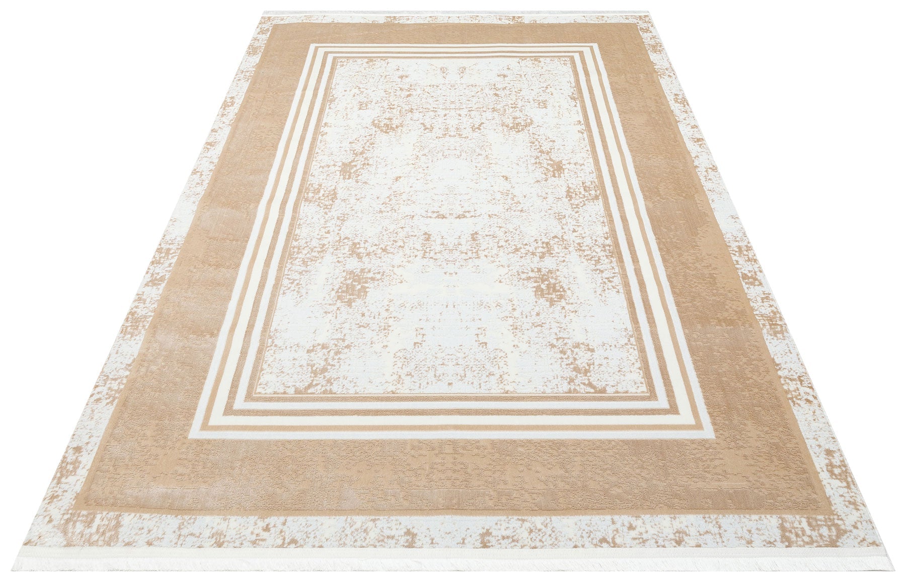 Machine Made Area Rug – Washable Non Slip Cream Frame Rug With Soft Texture