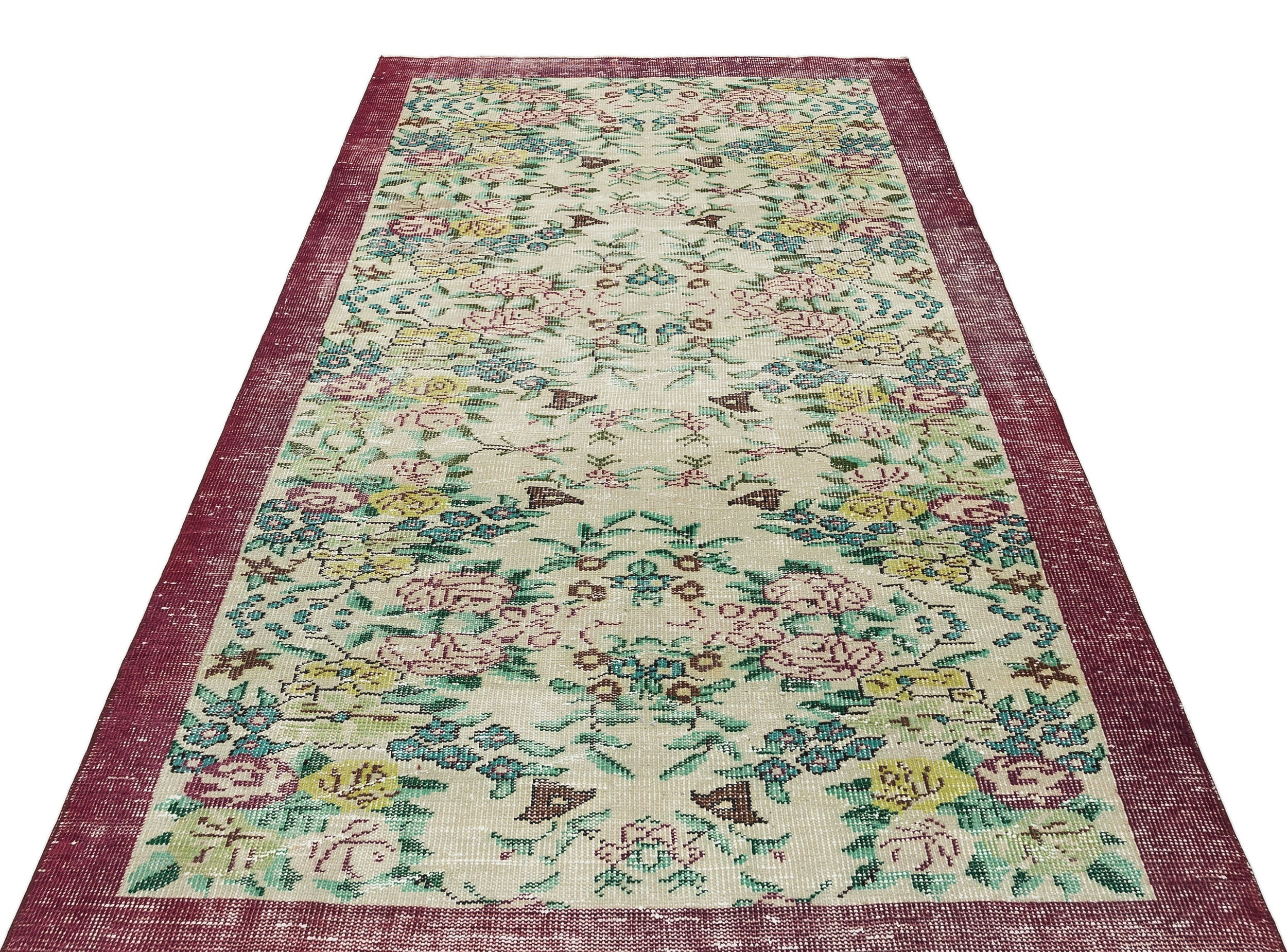 Atina Beige Vintage Wool Handmade Area Rug 4'11" x 8'3"