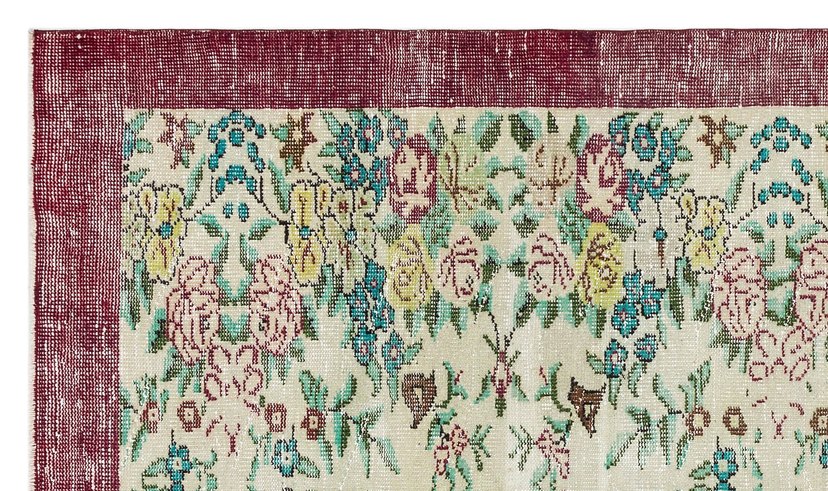 Atina Beige Vintage Wool Handmade Area Rug 4'11" x 8'3"