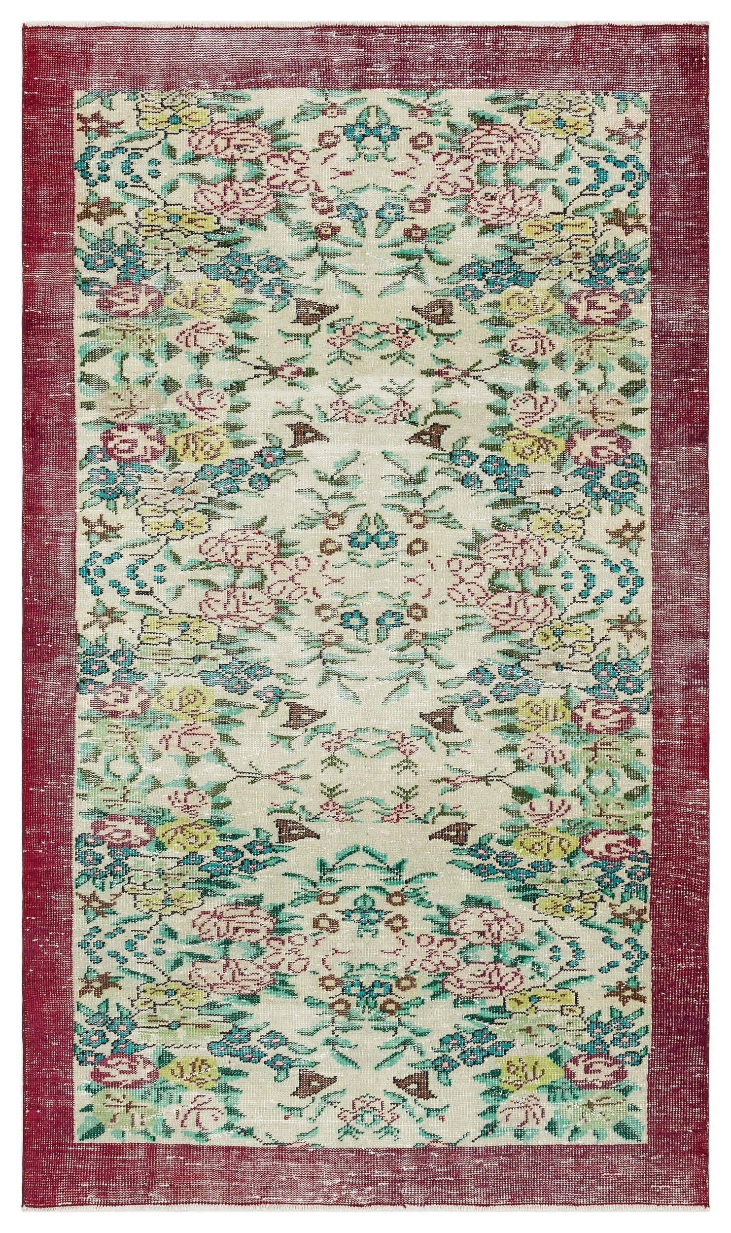 Atina Beige Vintage Wool Handmade Area Rug 4'11" x 8'3"