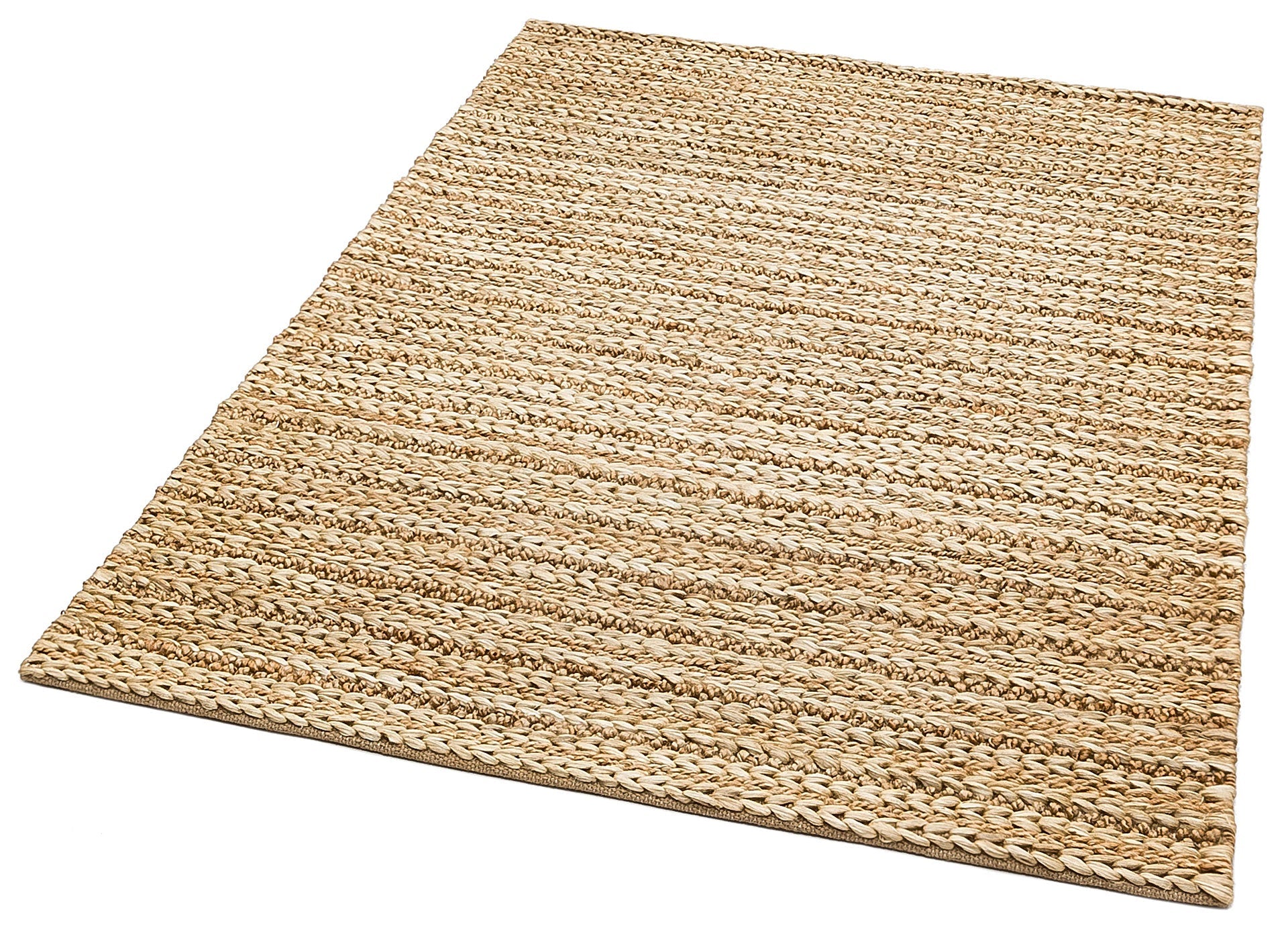 Beige Jute Rug - Hand Woven Natural Fiber Striped Area Rug for Living Room