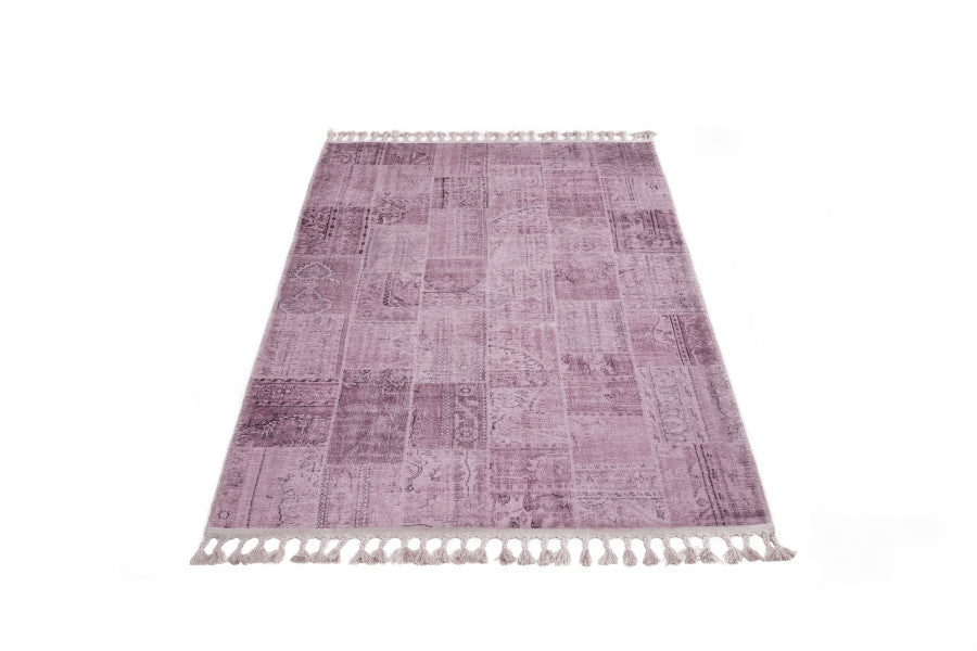 Pink Patchwork Area Rug - Cotton Chenille Digital Print Carpet for Living Room