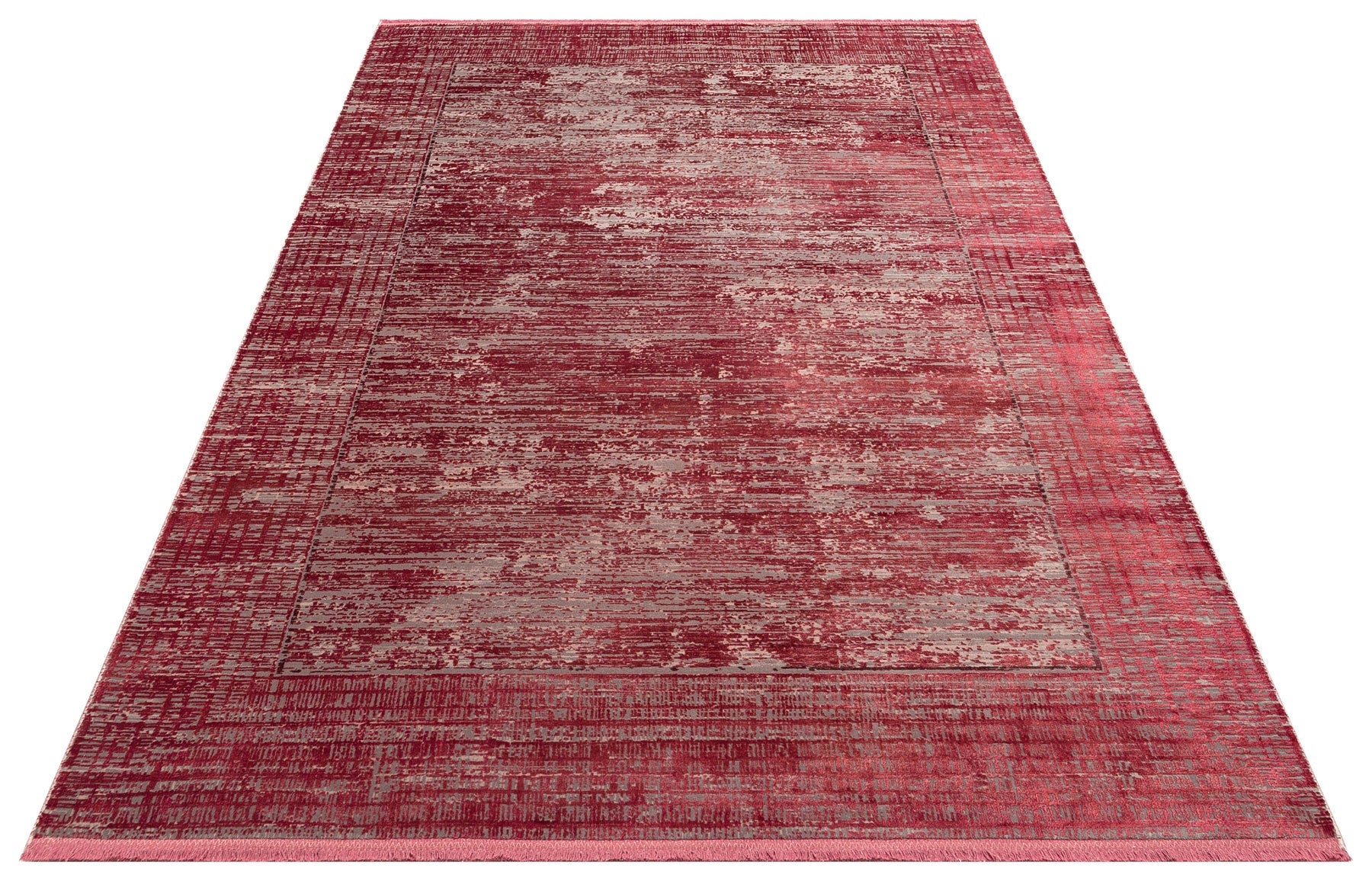 Vintage Area Rug - Burgundy Machine Made Rug With Overdyed Carpet Finish