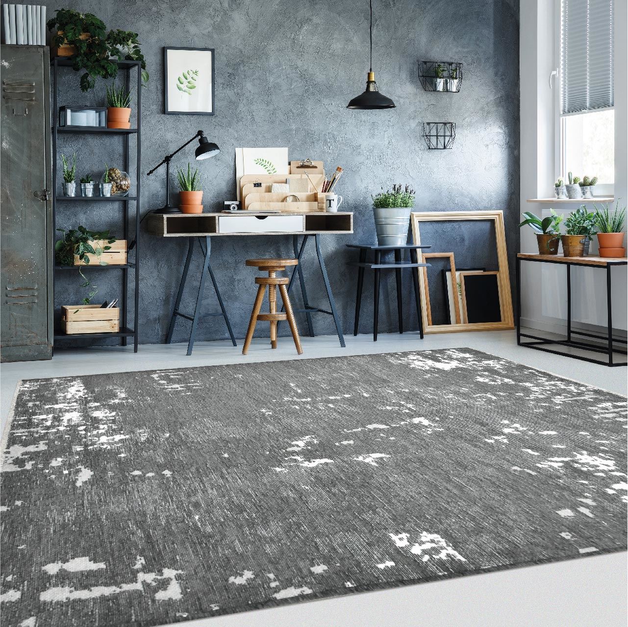 Modern Chenille Area Rug – Hallie Grey Machine Made Cotton Carpet With Overlocked Edge