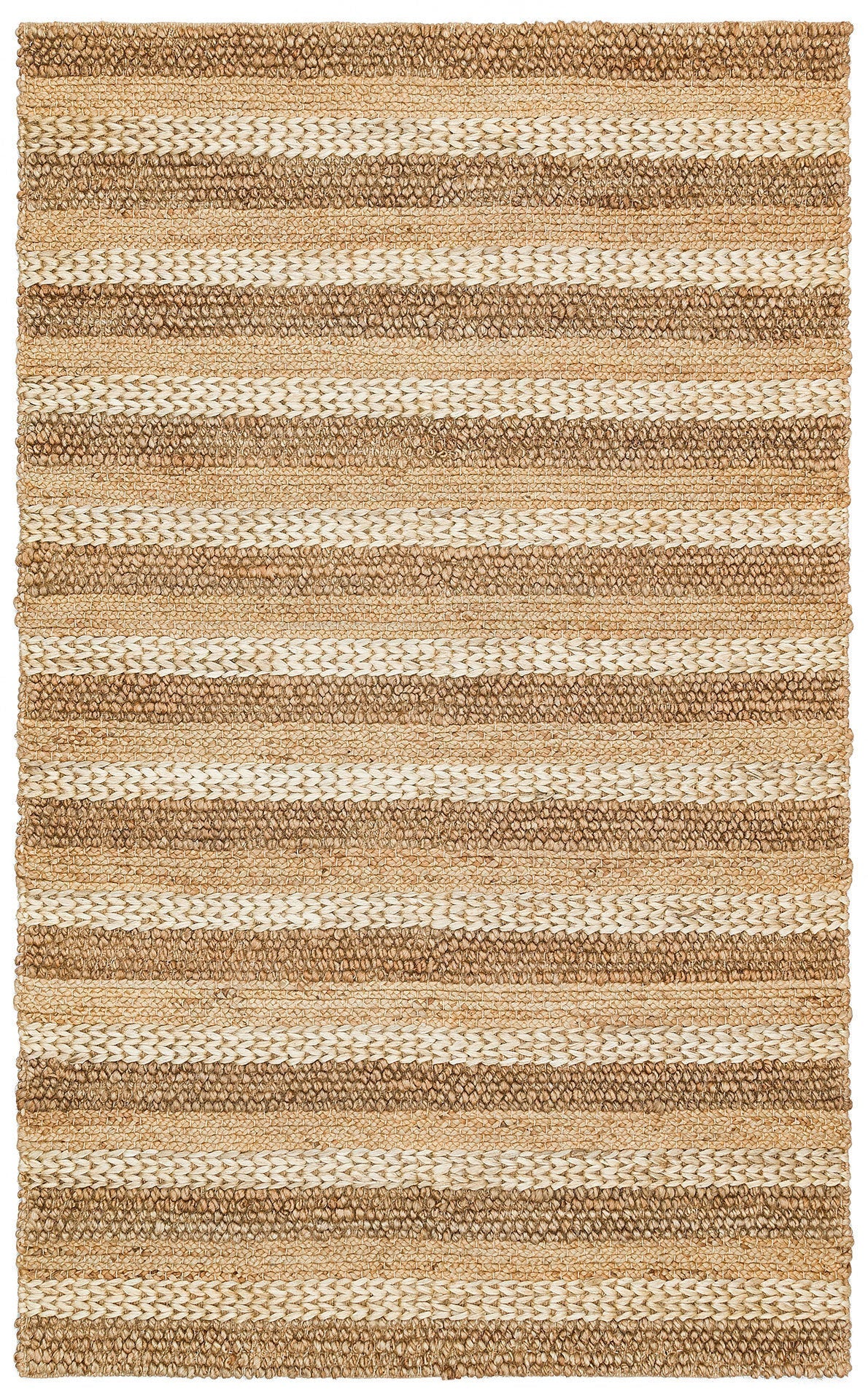 Beige Jute Rug – Hand Woven Striped Cotton Jute Soft Texture Rug