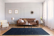 Handmade Wool Viscose Rug - Modern Navy Blue Carpet With Soft Texture