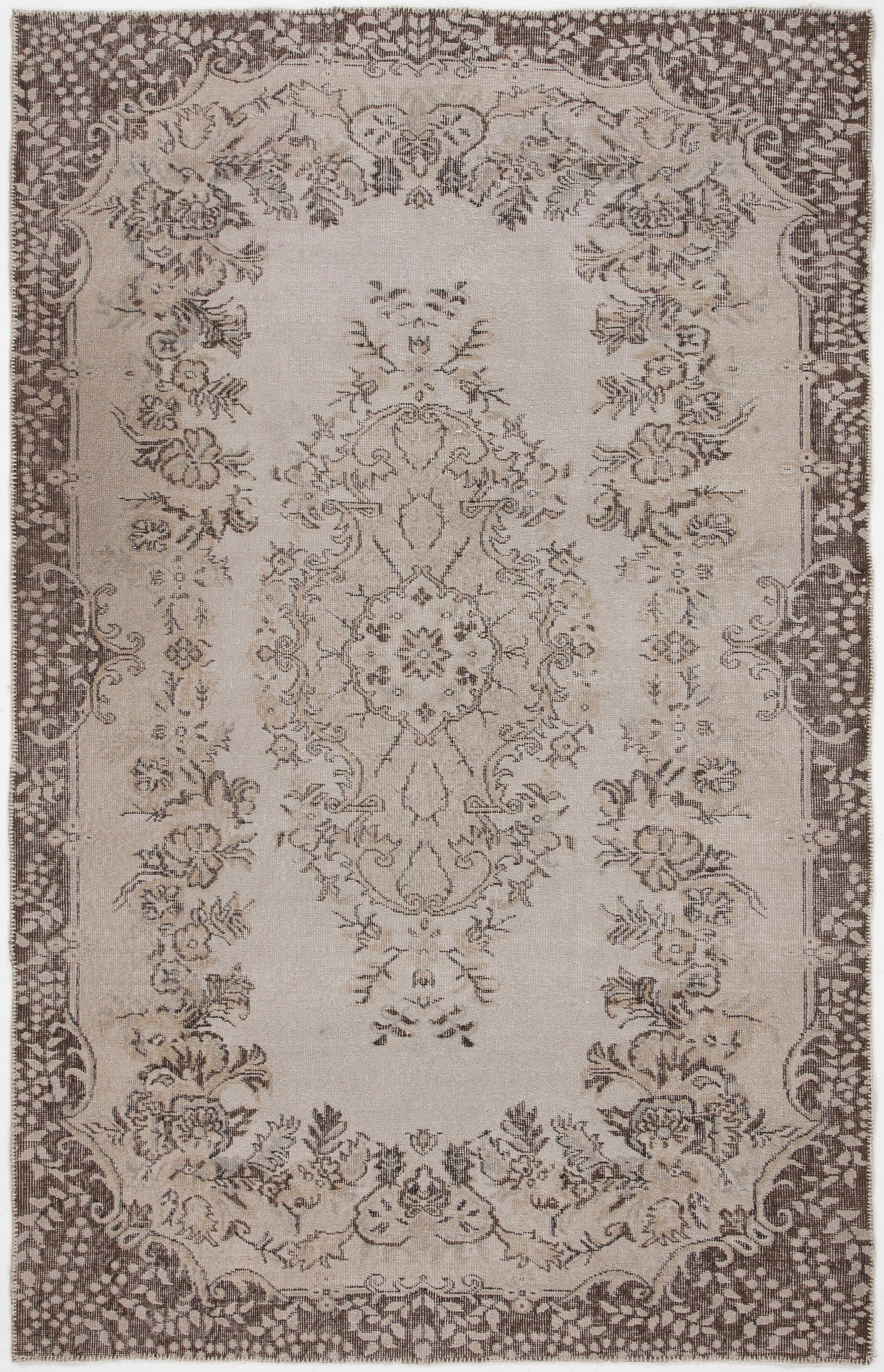 Atina Beige Vintage Wool Handmade Area Rug 5'8" x 8'10"