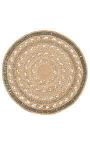 Beige Jute Rug – Round Geometric Hand Woven Natural Fiber Carpet, Soft Texture