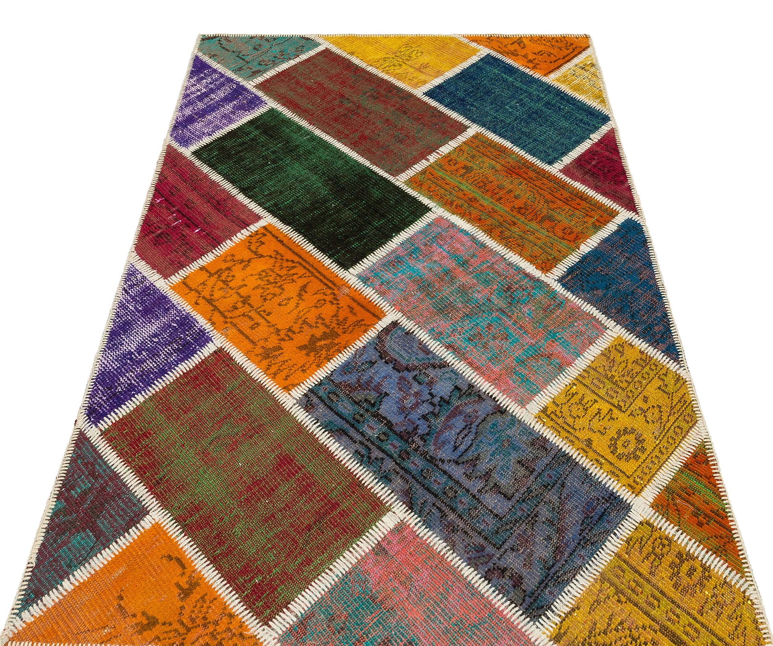 Iskece 35381 Beige Patchwork Wool Handmade Area Rug 4'0" x 6'0"