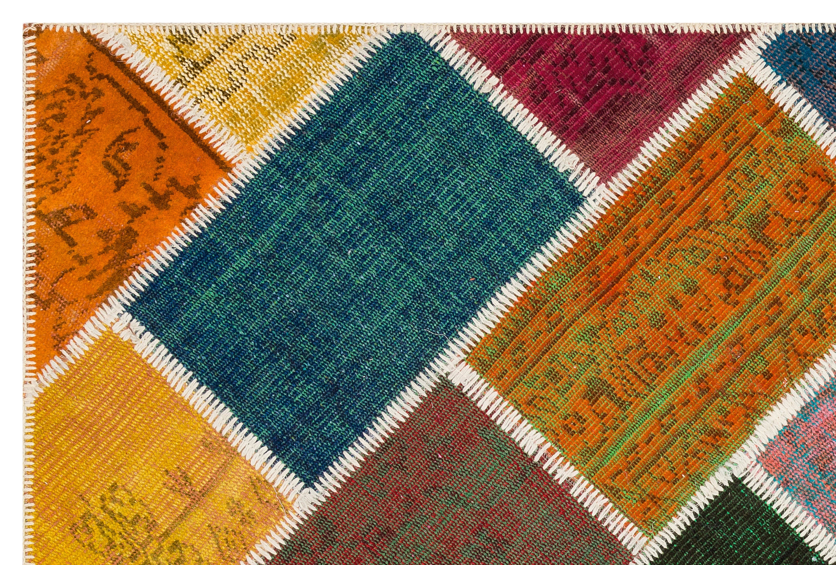 Iskece 35381 Beige Patchwork Wool Handmade Area Rug 4'0" x 6'0"