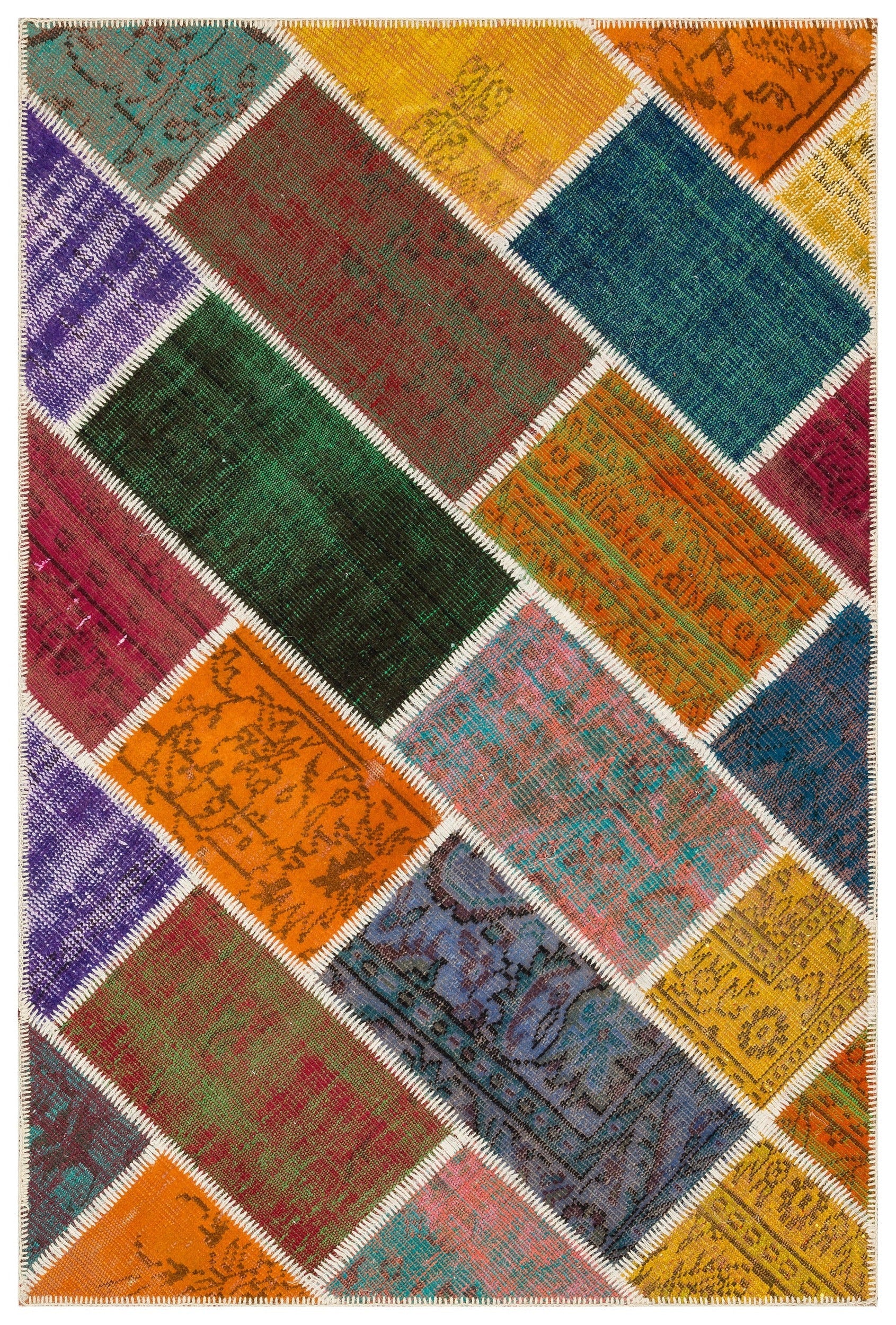Iskece 35381 Beige Patchwork Wool Handmade Area Rug 4'0" x 6'0"
