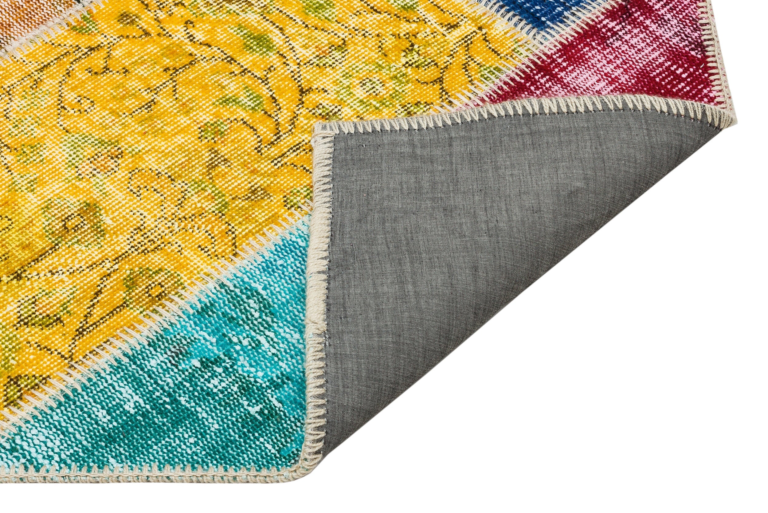 Iskece 35386 Beige Patchwork Wool Handmade Area Rug 4'0" x 5'11"