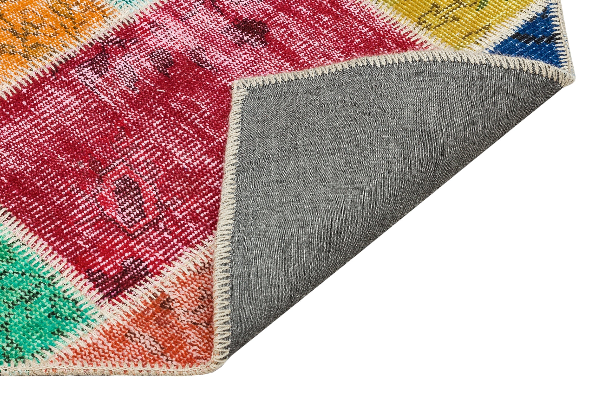 Iskece 35387 Beige Patchwork Wool Handmade Area Rug 4'0" x 6'1"