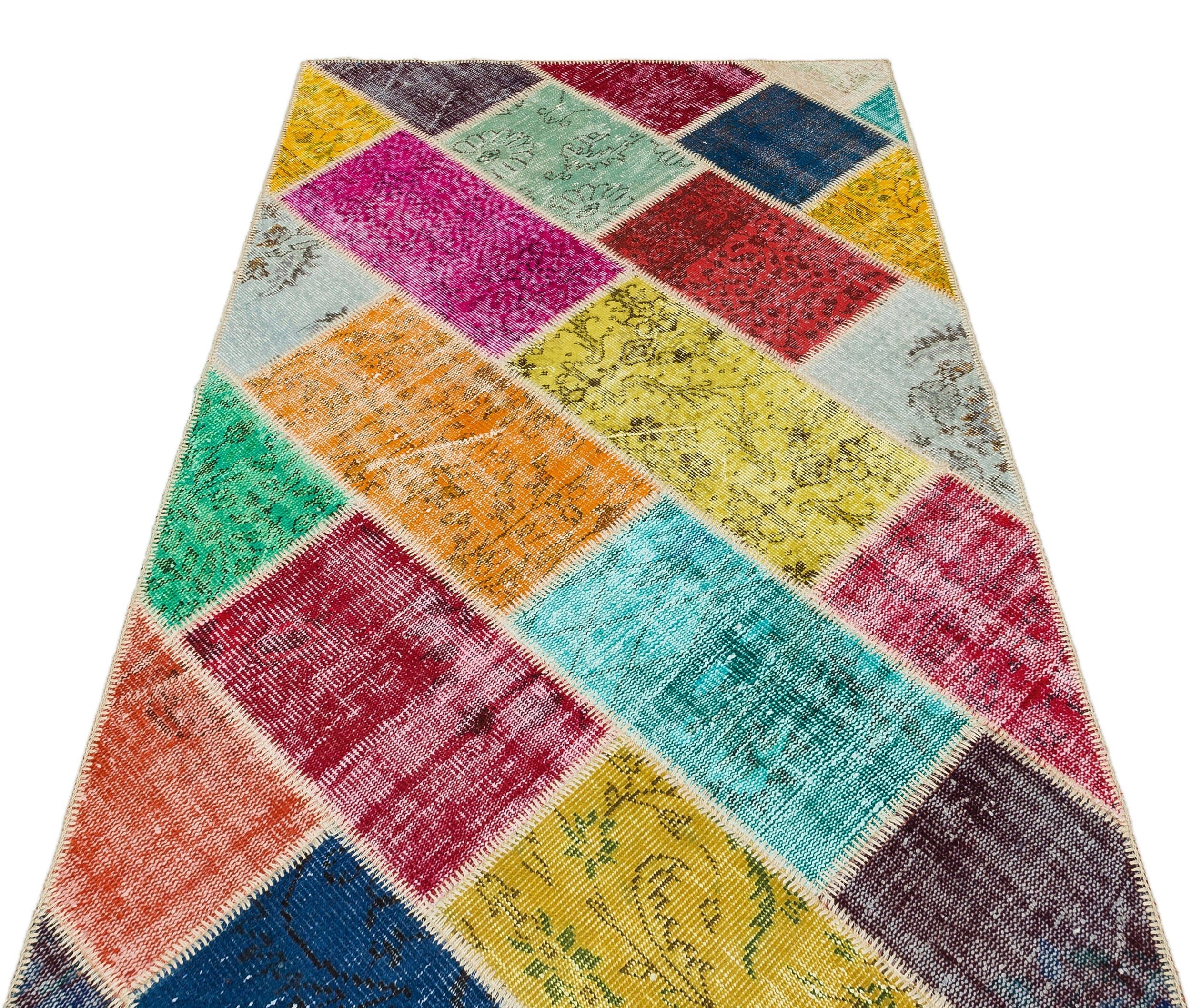 Iskece 35387 Beige Patchwork Wool Handmade Area Rug 4'0" x 6'1"