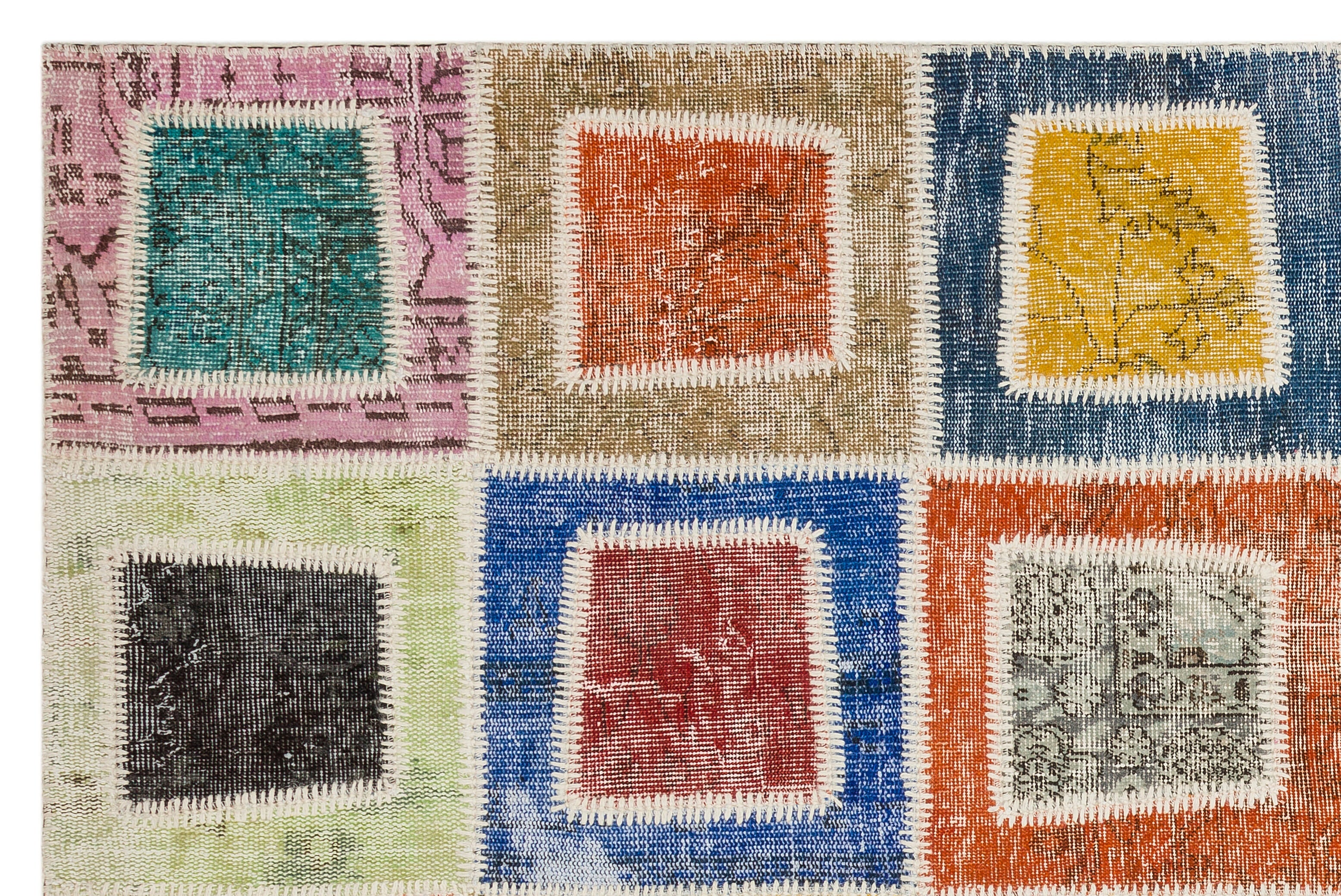 Iskece 35403 Beige Patchwork Wool Handmade Area Rug 5'3" x 7'11"
