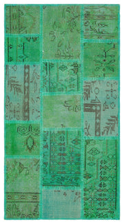 Teselya Green Patchwork Wool Handmade Area Rug 2'7" x 5'0"