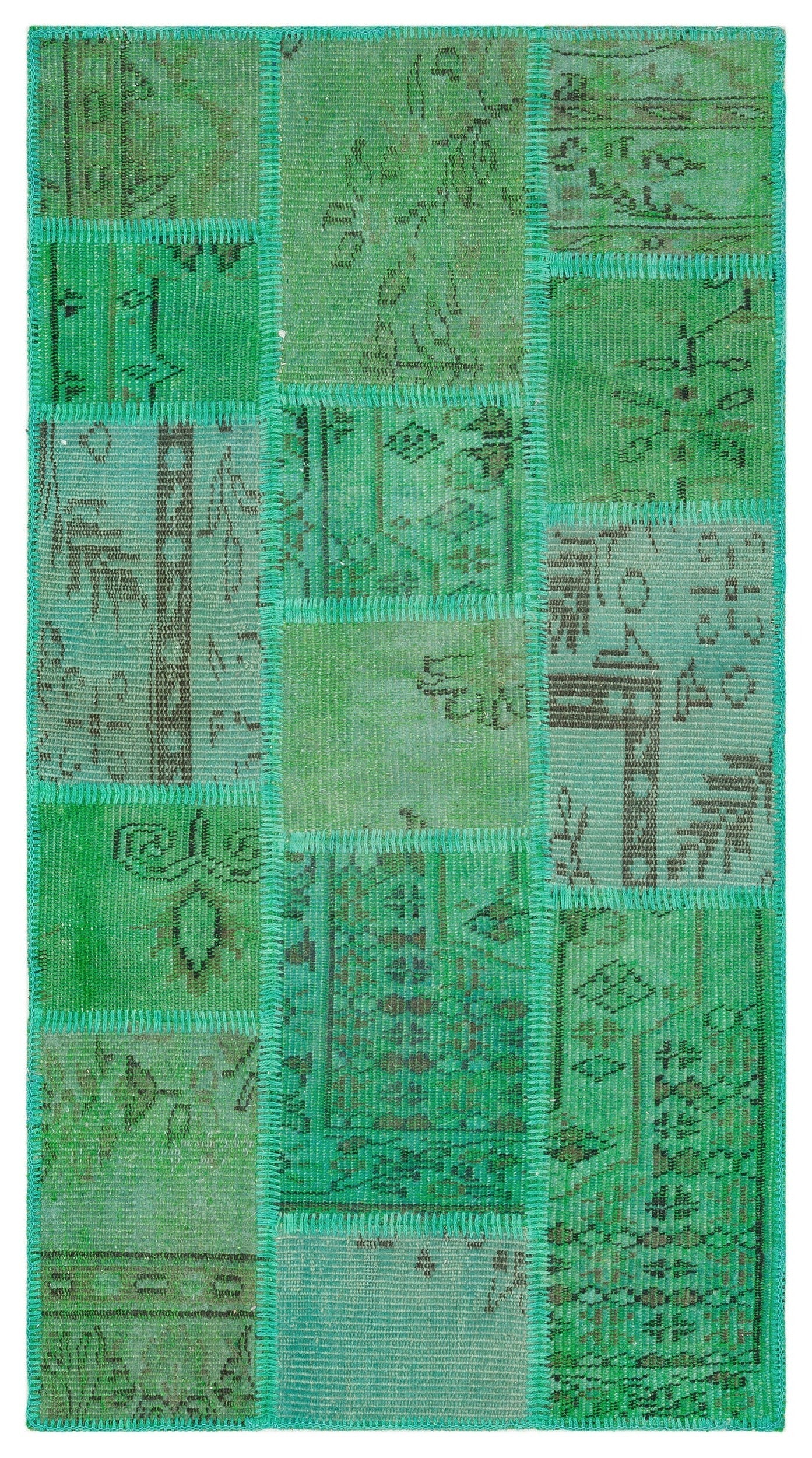 Iskece Green Vintage Wool Handmade Area Rug 2'8" x 5'0"