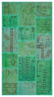 Iskece Green Vintage Wool Handmade Area Rug 2'8" x 5'0"