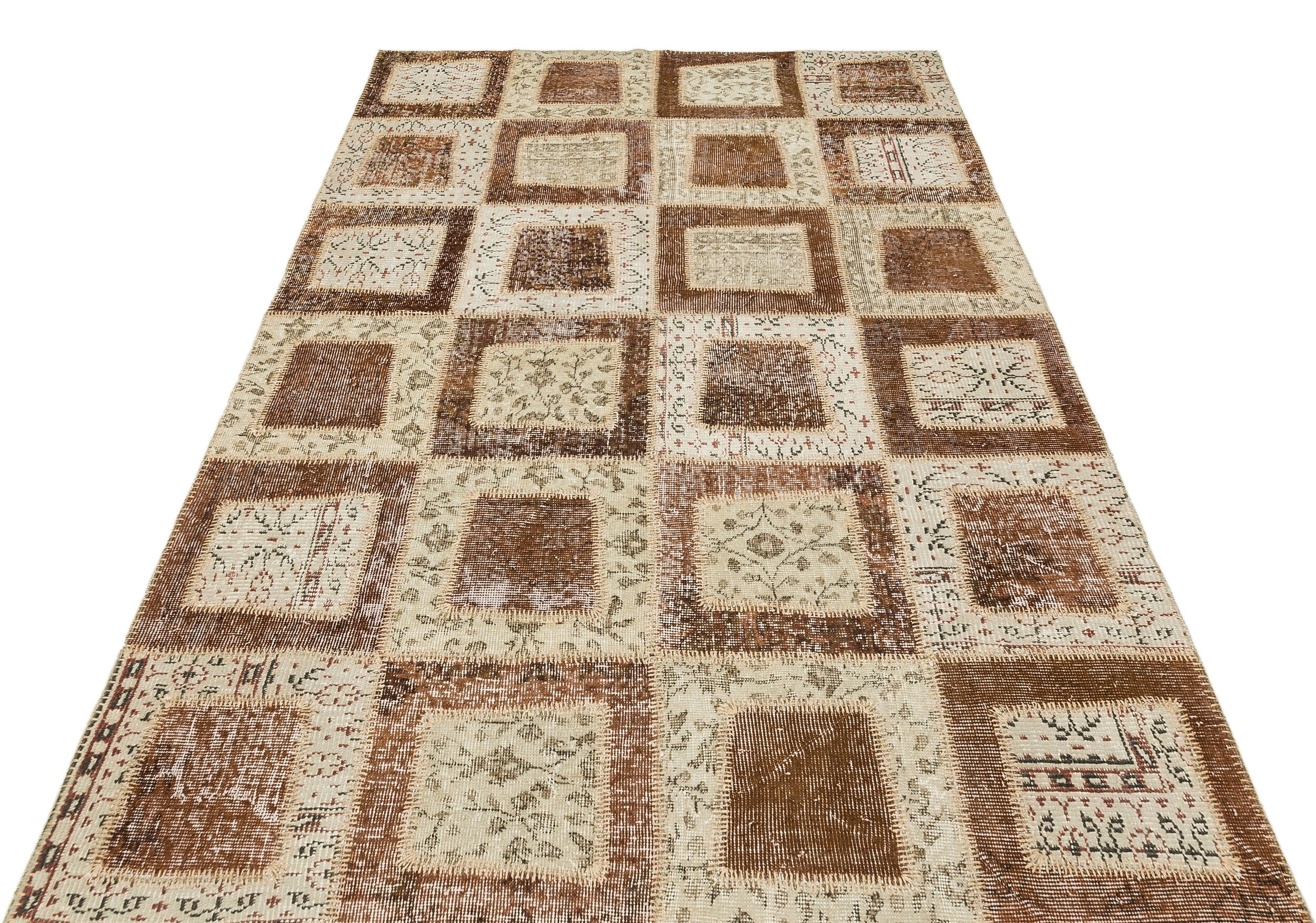 Iskece Beige Vintage Wool Handmade Area Rug 5'3" x 7'10"