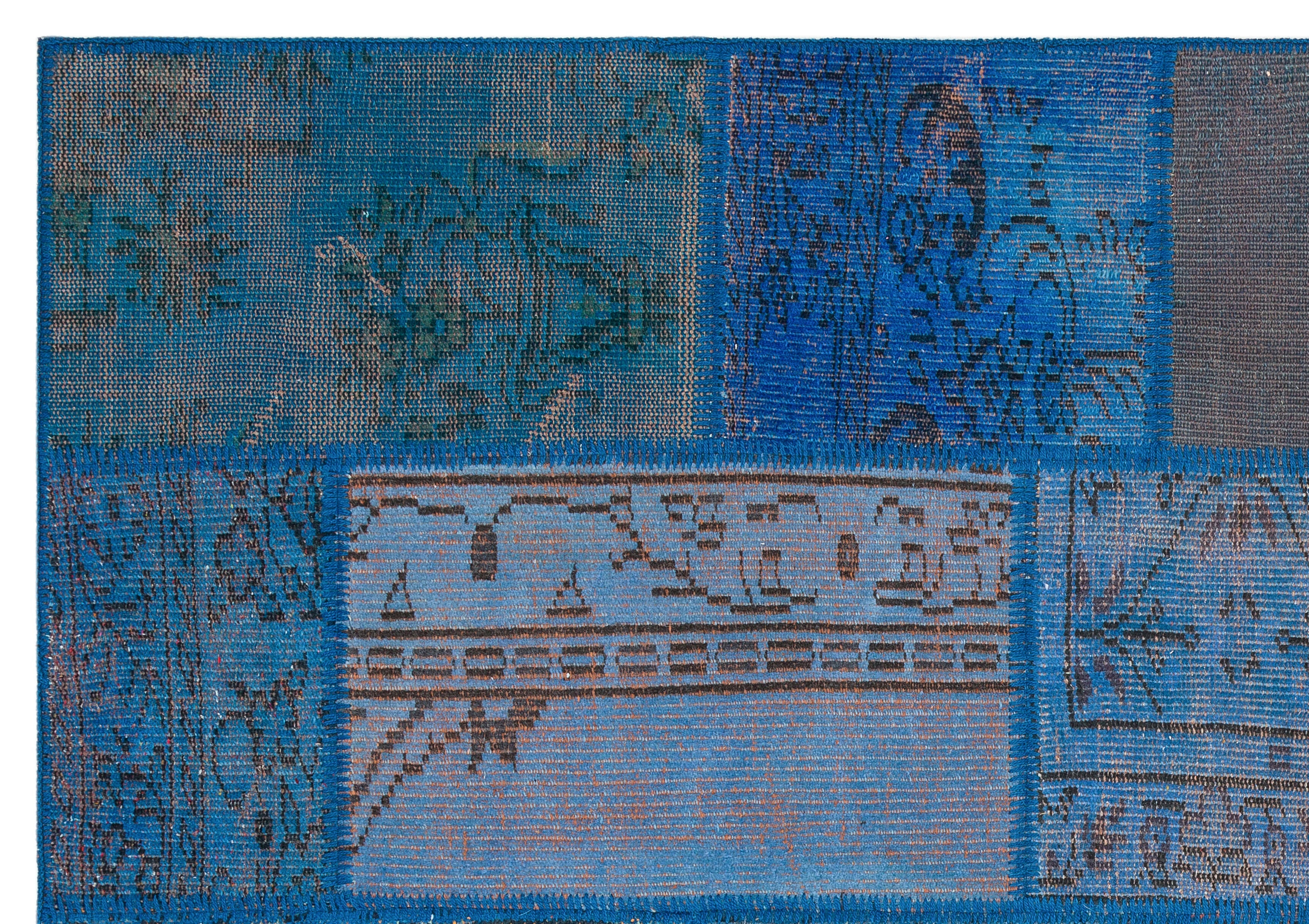 Iskece 35450 Blue Patchwork Wool Handmade Area Rug 5'4" x 7'7"